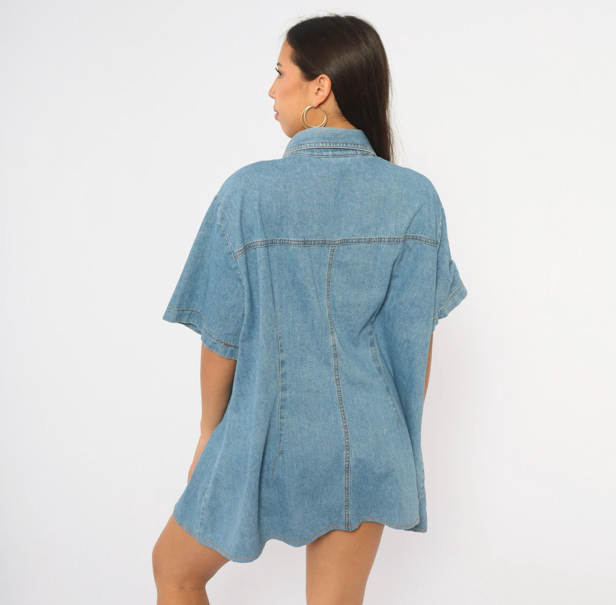90s Switch II Denim Shirt Light Wash Cotton Short Sleeve Plus Size XXL