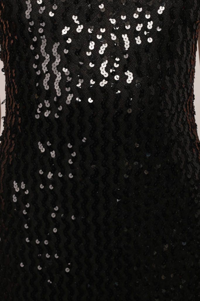 90s Black Sequin Mini Dress Bodycon Sheath Sleeveless Medium Large