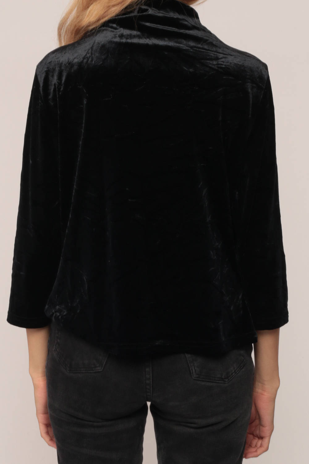 90s Black Velvet High Neck Long Sleeve Top Large