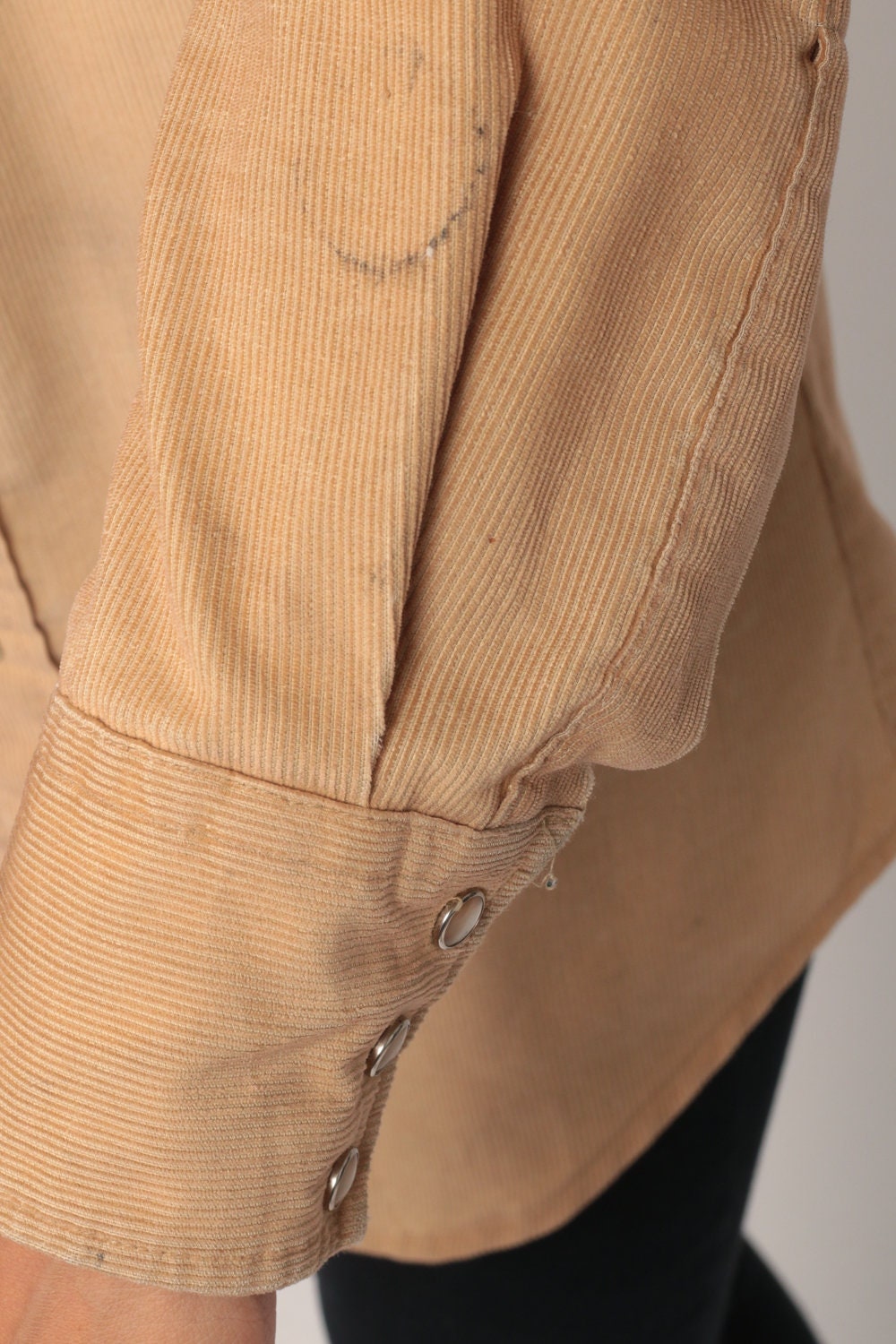 70s Tan Corduroy Pearl Snap Western Shirt Long Sleeve Unisex Small