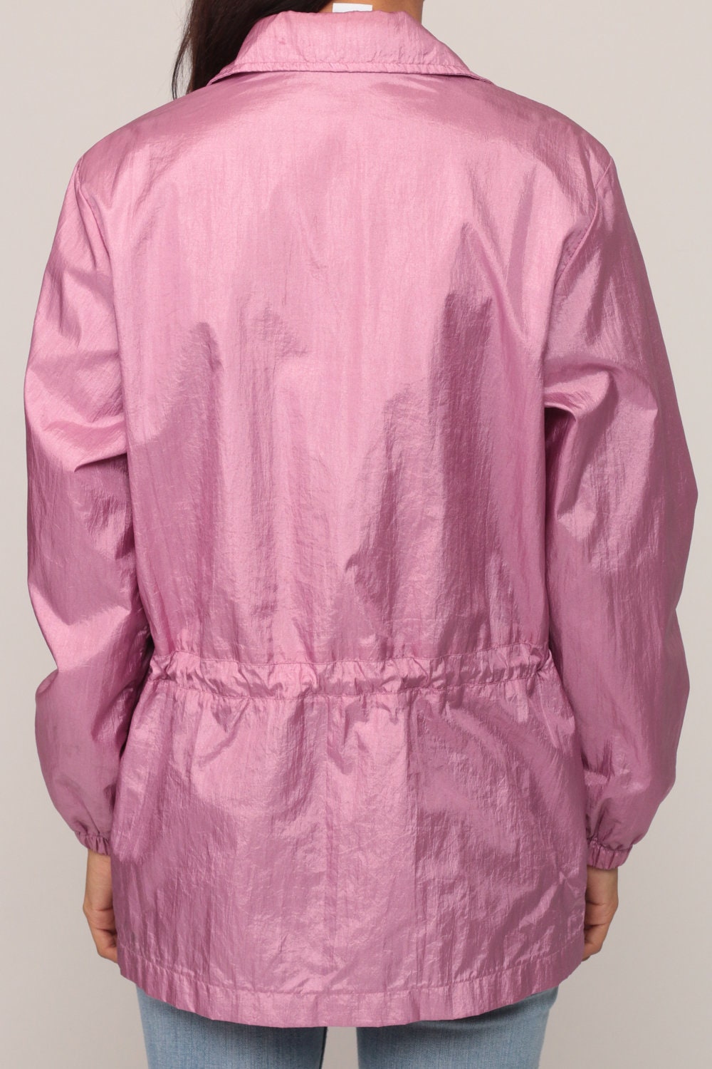 90s Purple Nylon Windbreaker Jacket Floral Embroidered Anorak Small