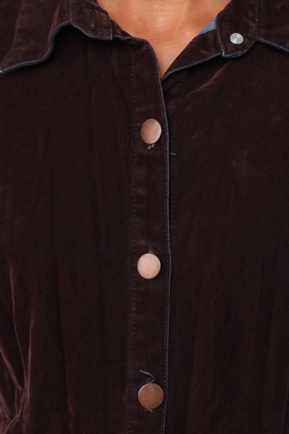 90s Brown Velvet Mini Dress Long Sleeve Button-Up Small