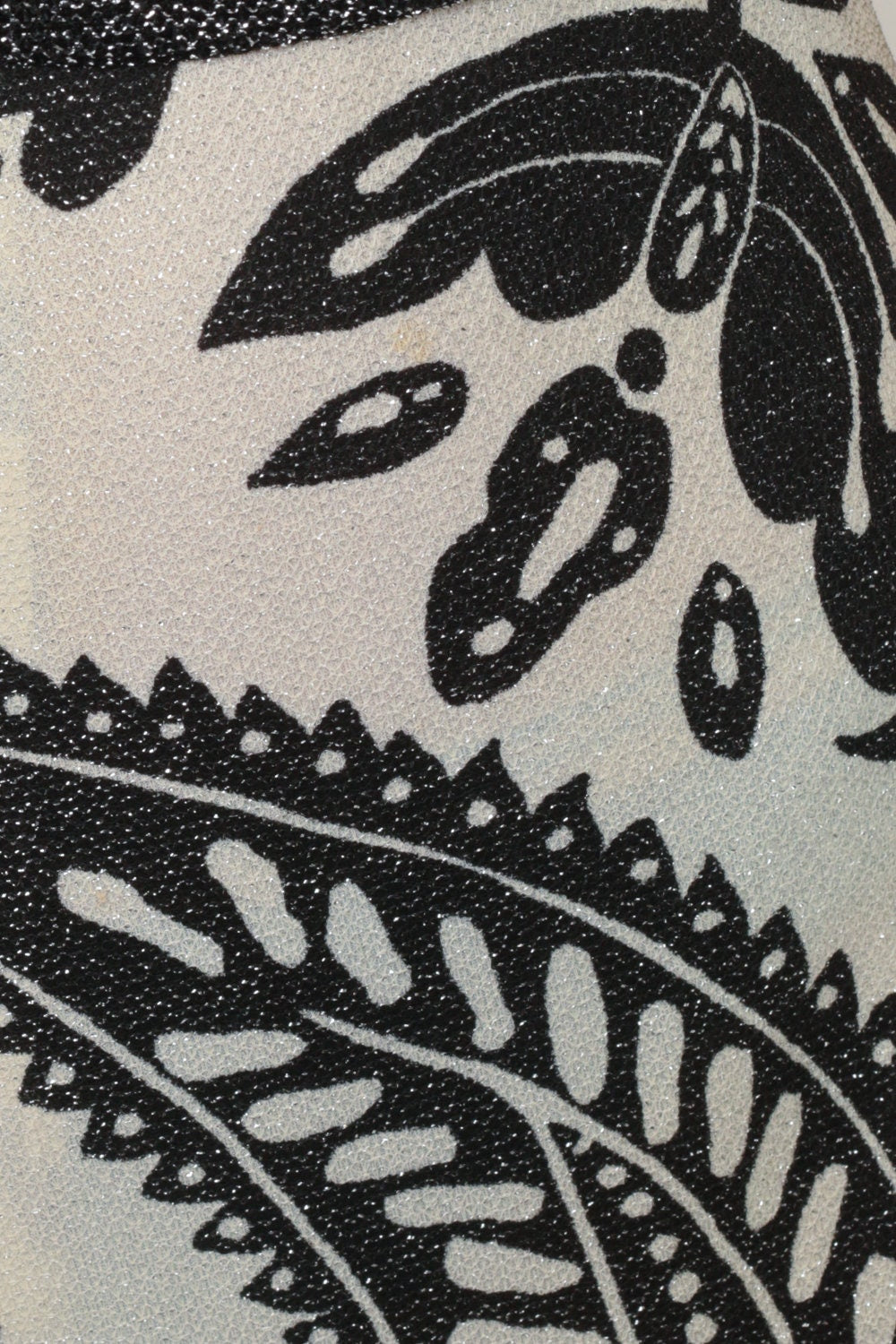 70s Metallic Paisley Maxi Dress Empire Waist Sleeveless Silver Small