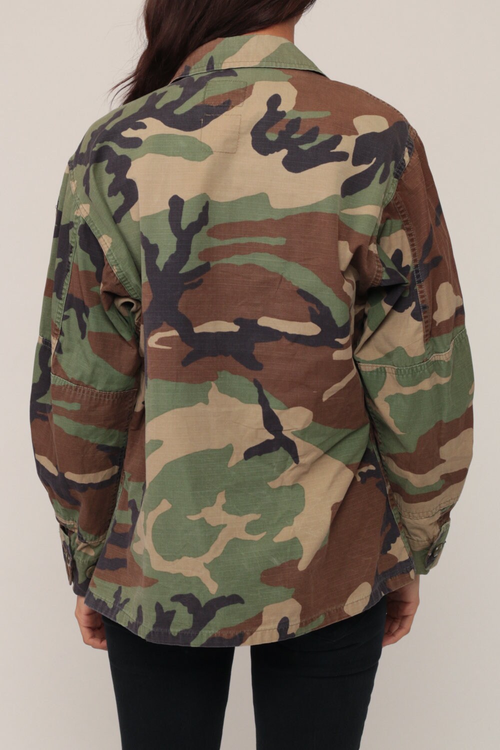 90s Army Camouflage Button-Up Shirt Olive Drab Unisex Small