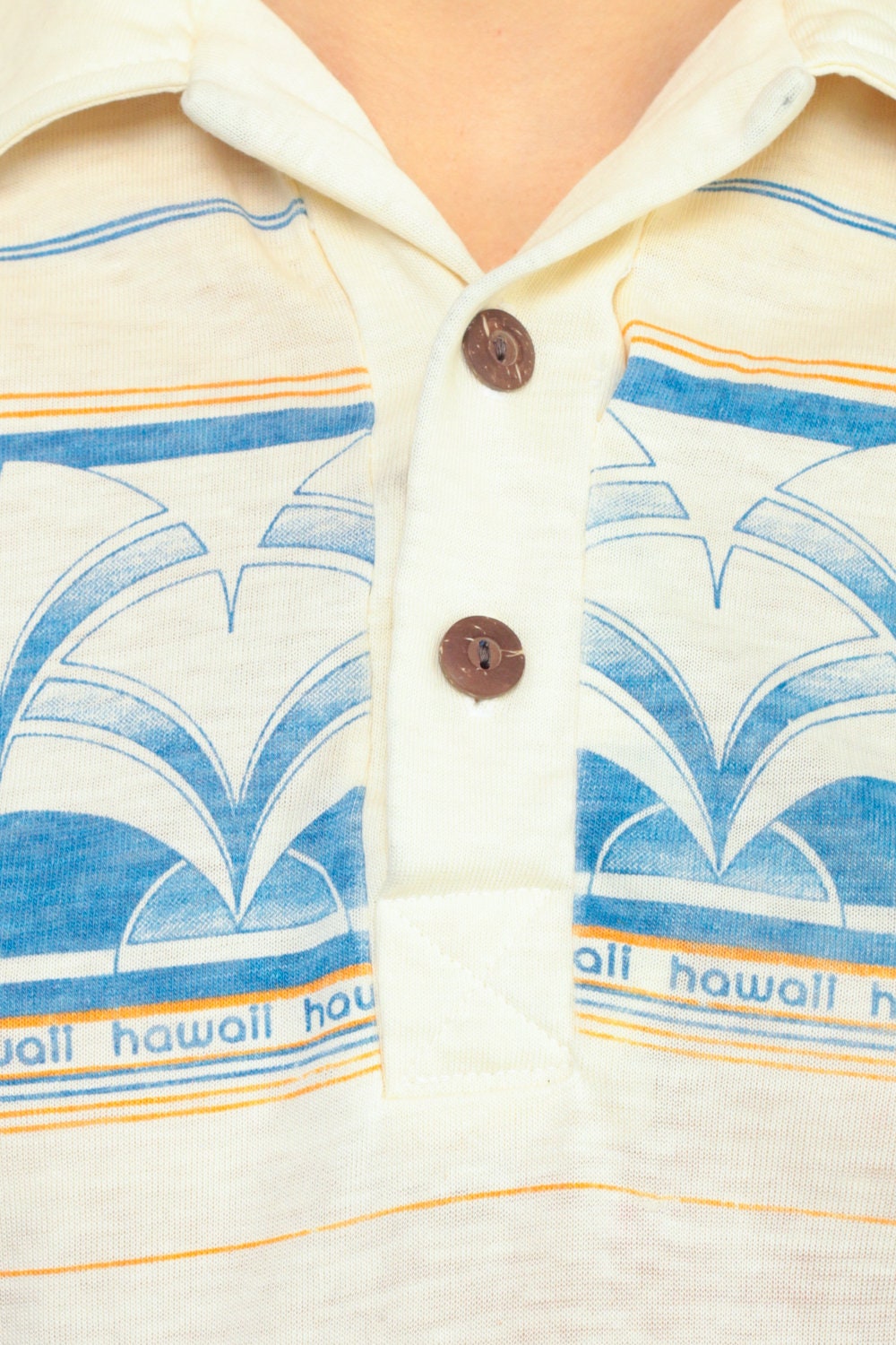 70s Striped Hawaii Polo Shirt Burnout Distressed Pointed Collar Small