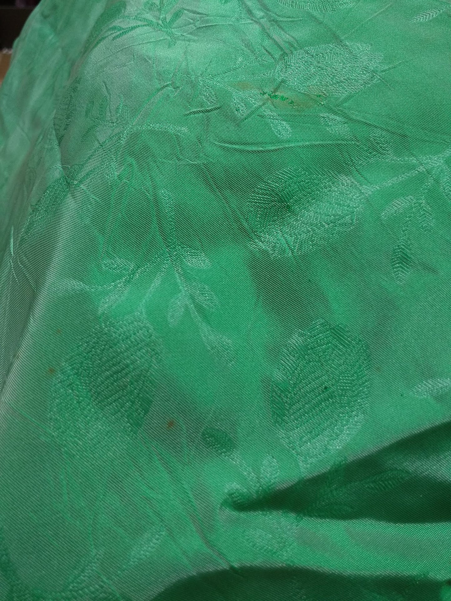 1960s Green Floral Taffeta Midi Dress Double Breasted High Waist Small