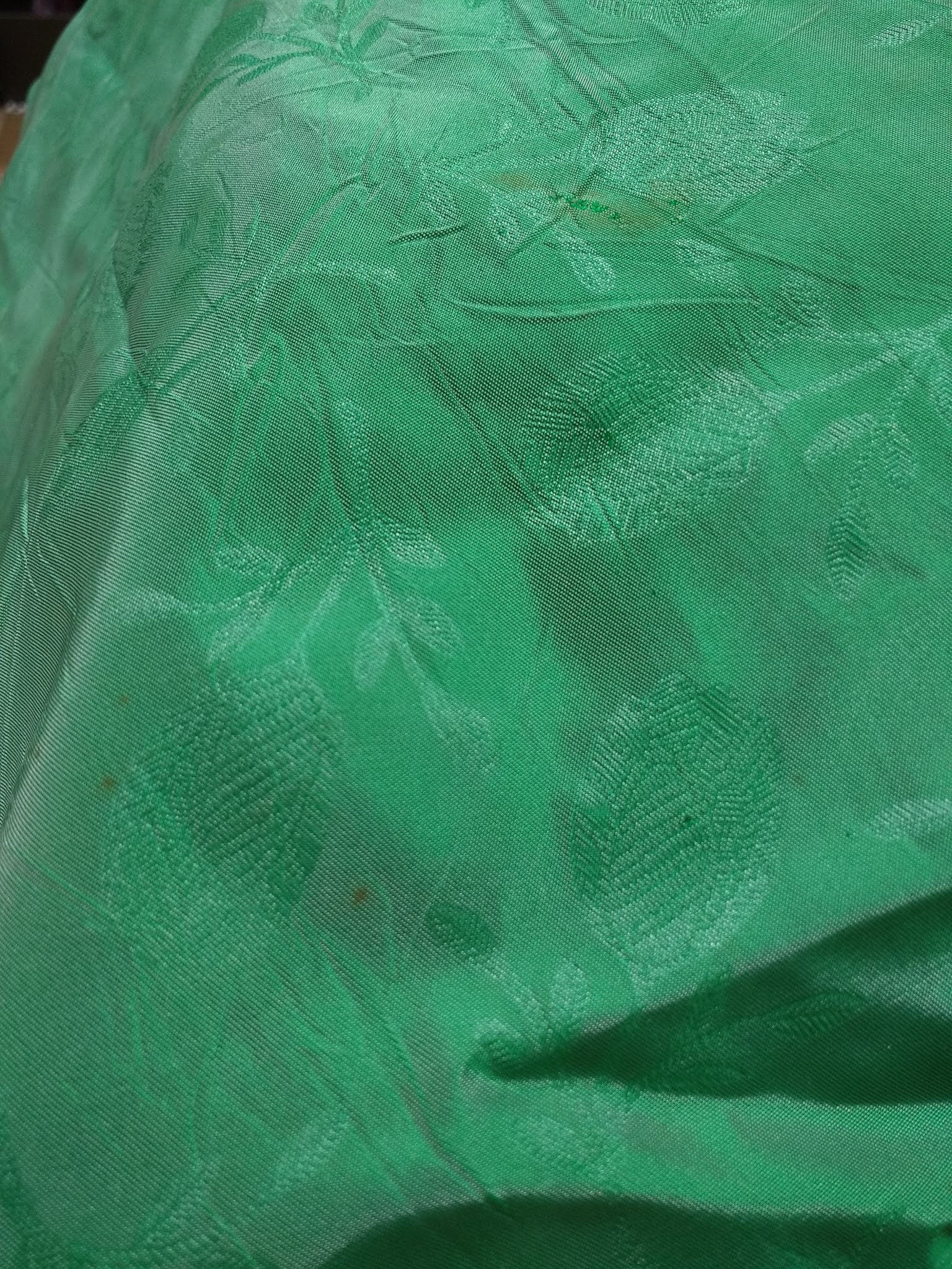 1960s Green Floral Taffeta Midi Dress Double Breasted High Waist Small