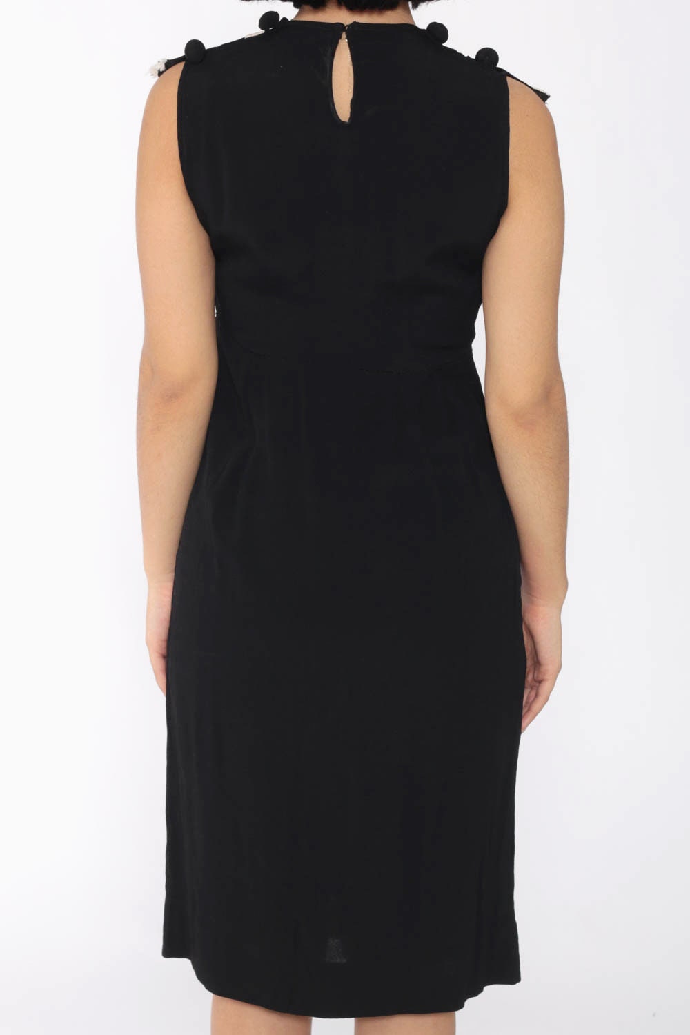 1960s Black Sheath Dress White Collar Sleeveless Midi Extra Small