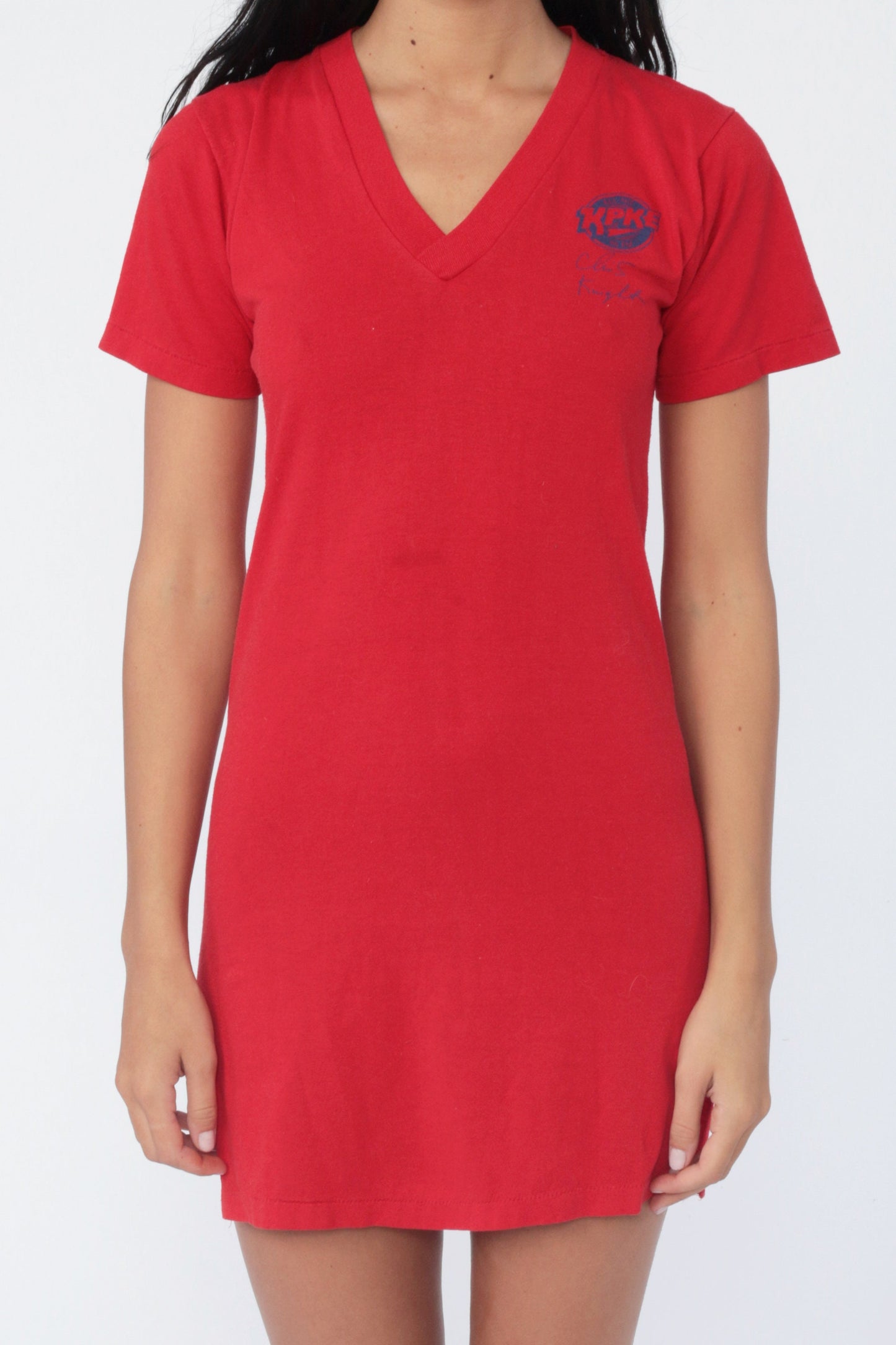 80s KPKE Denver Radio Pajama Dress Mini Nightgown Red Cotton Extra Small