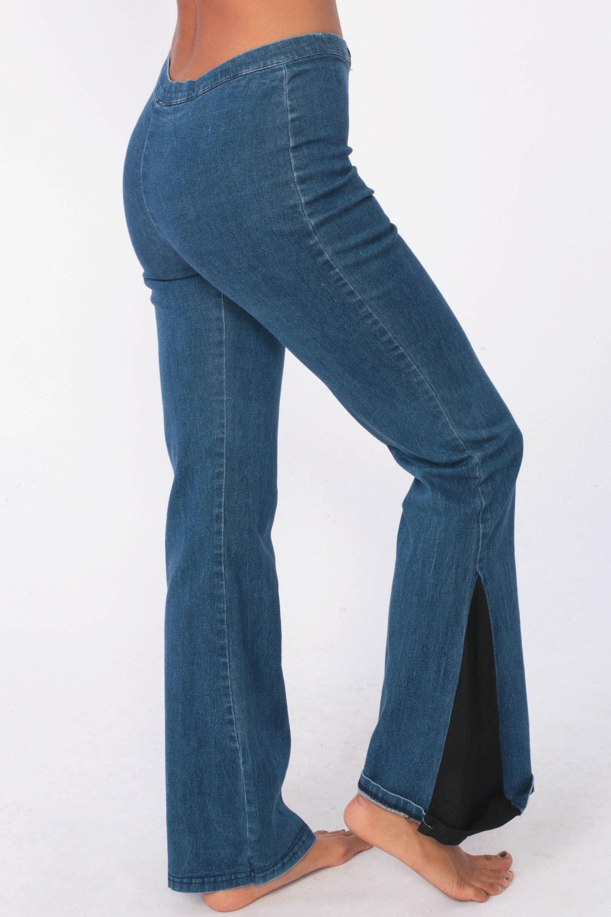 90s Blue Flared Jeans High Rise Stretchy Y2K Bell Bottom Denim Extra Small