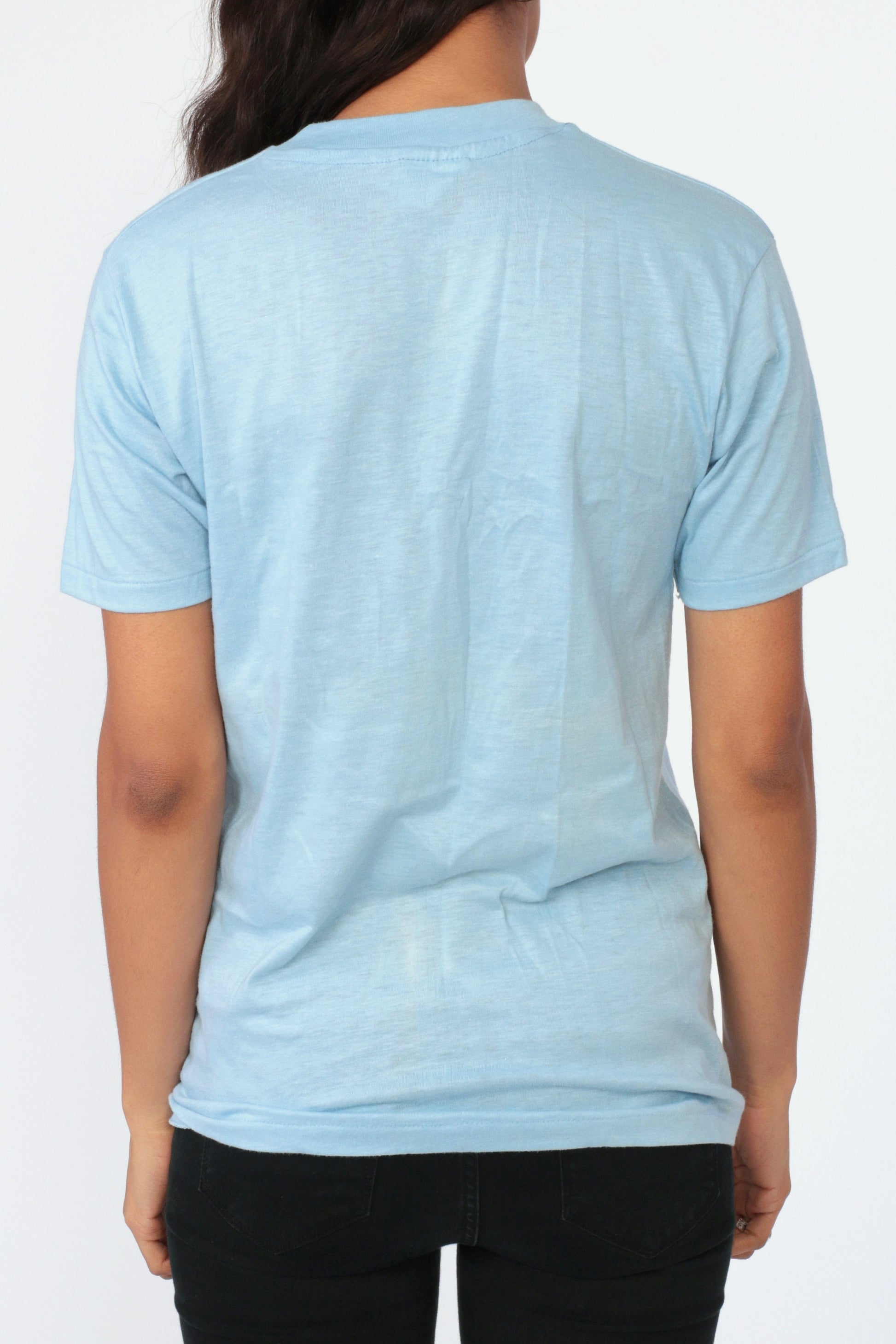 80s Soccer Iron On T-Shirt Baby Blue Graphic Tee Extra Small