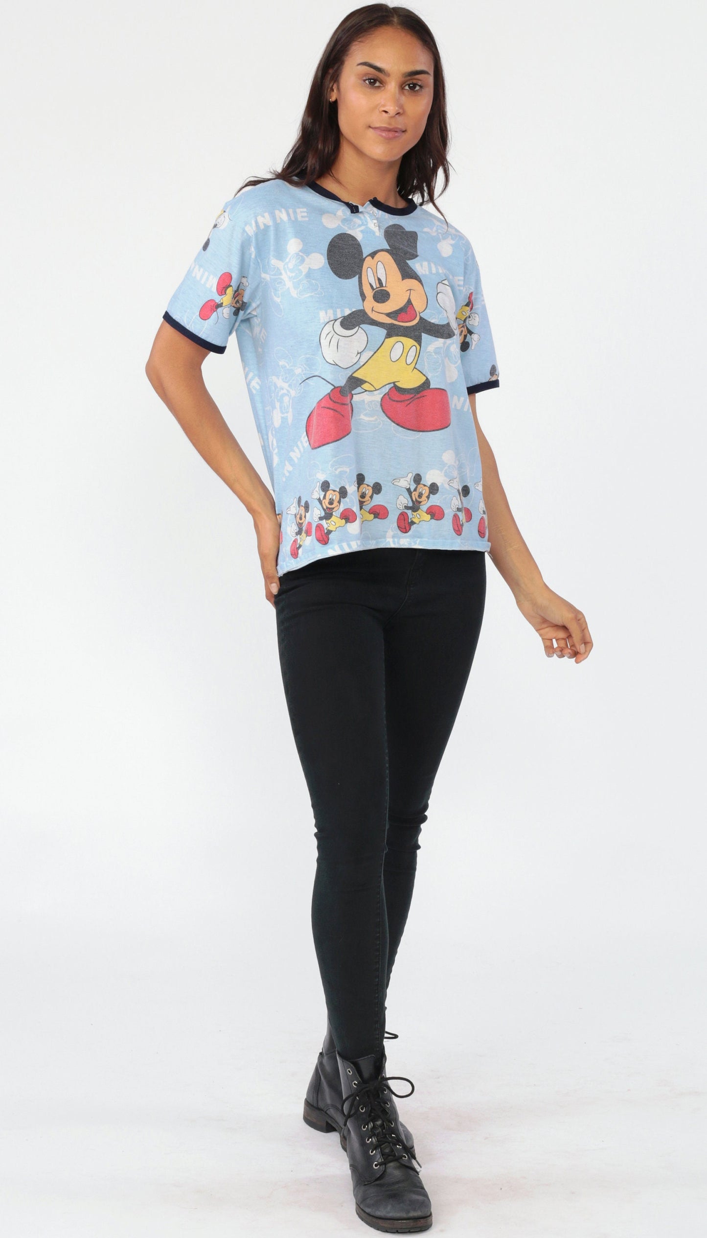 90s Mickey Mouse Disney Ringer T-Shirt Graphic Tee Small