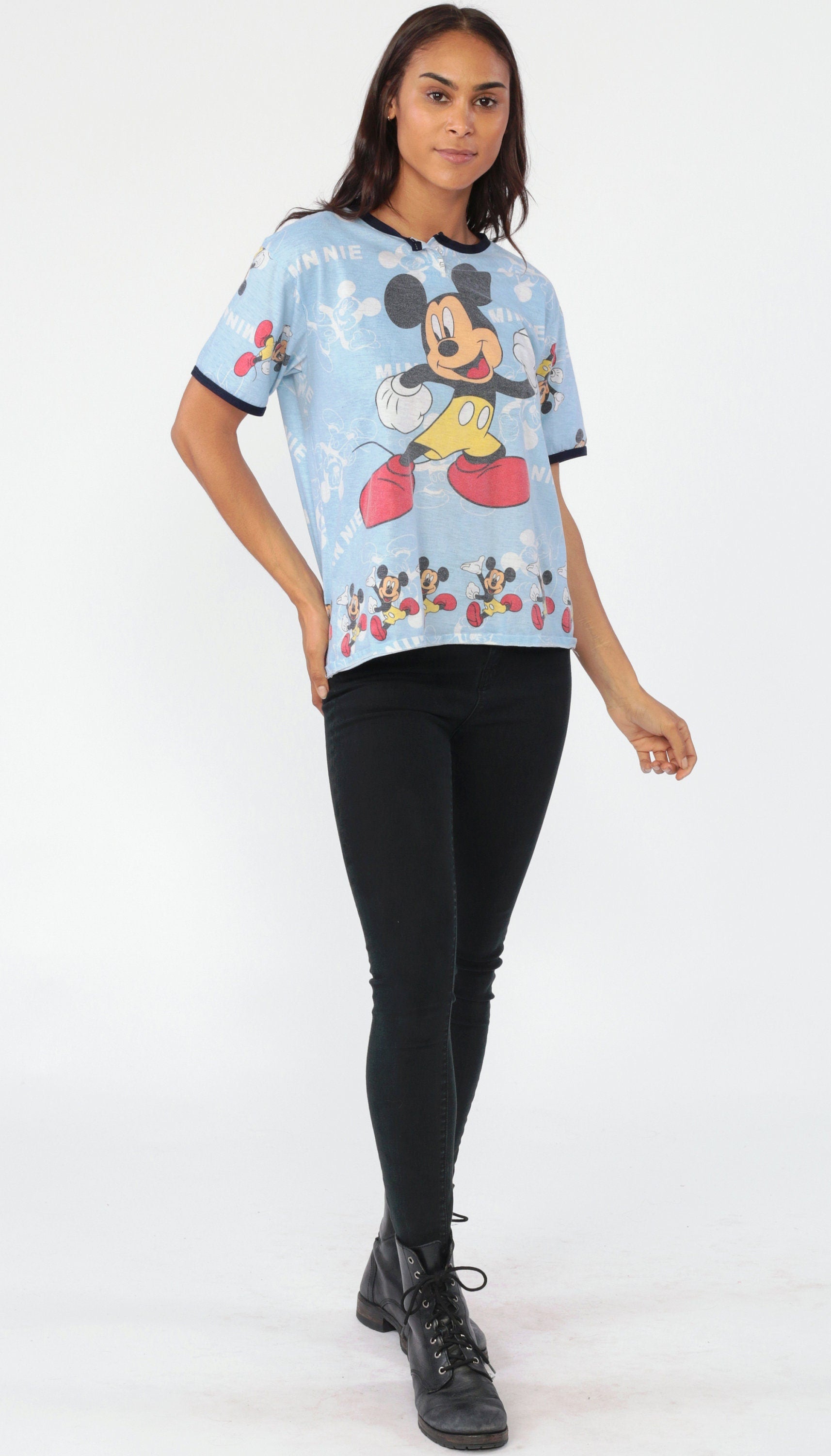 90s Mickey Mouse Disney Ringer T-Shirt Graphic Tee Small