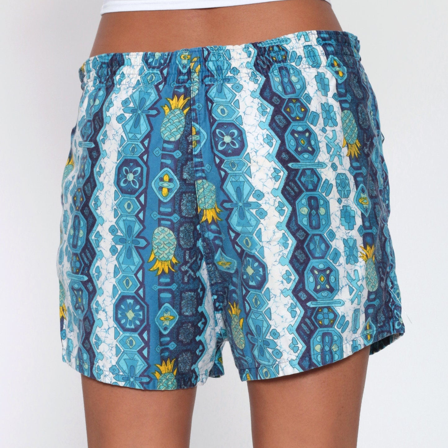 80s Pineapple Kaleidoscope Geometric Swim Shorts Blue Small Medium