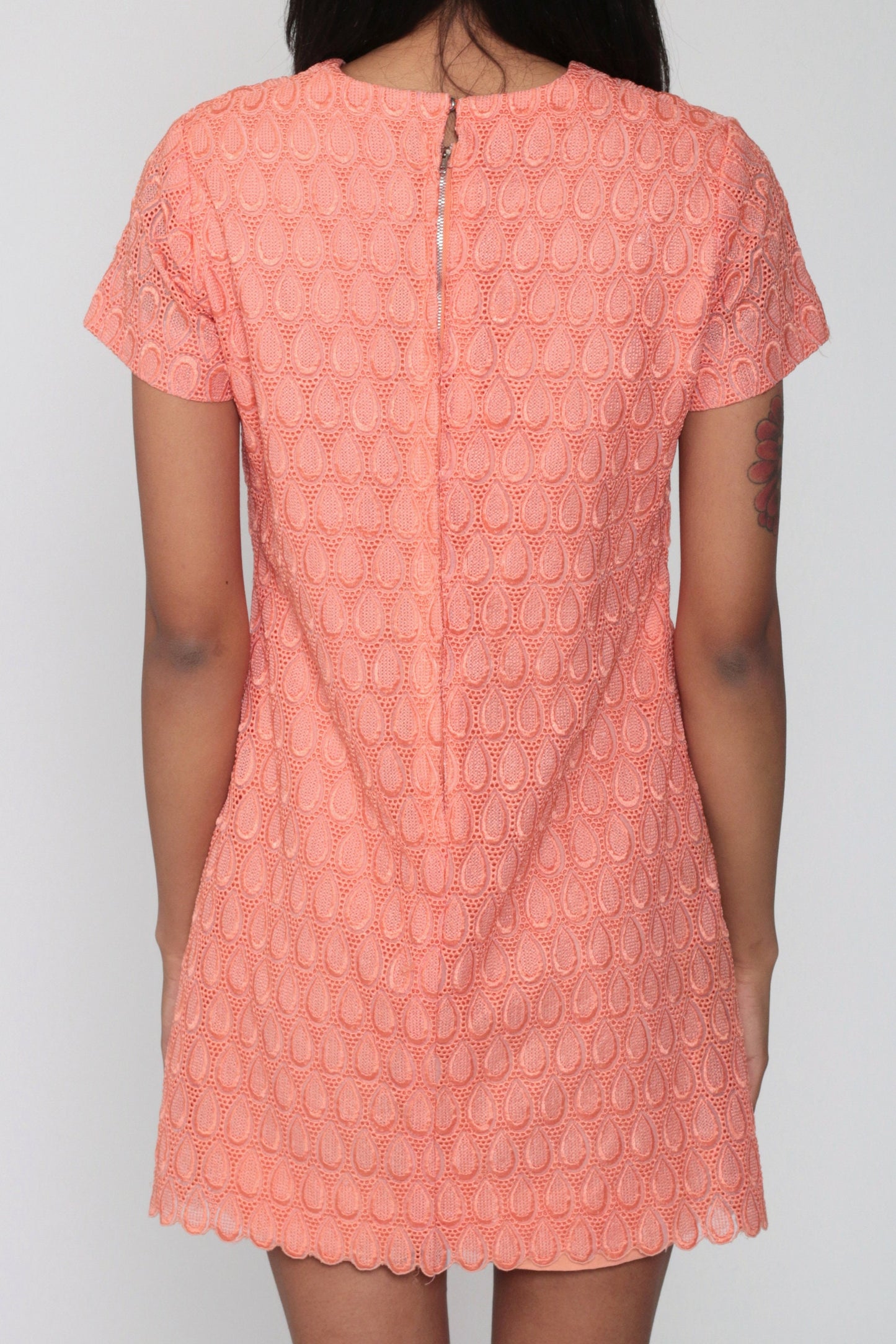 60s Orange Lace Mini Dress Shift Cocktail Short Sleeve Small