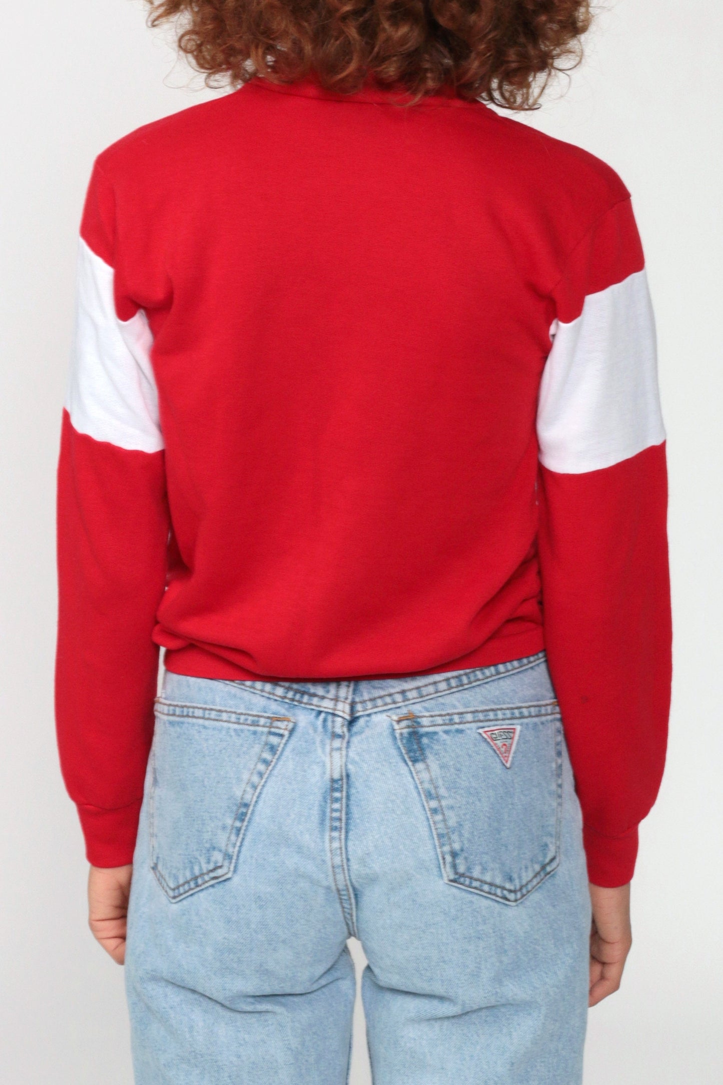80s USA Patriotic Graphic Sweatshirt Red Polo Buttons Extra Small
