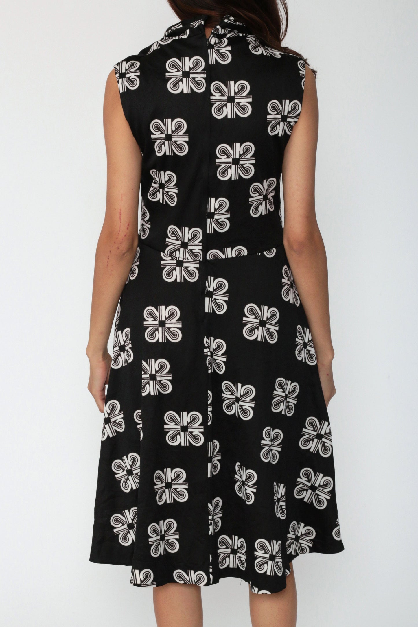 1970s Geometric Print Sleeveless Dress Green Striped Diamond Mini Medium
