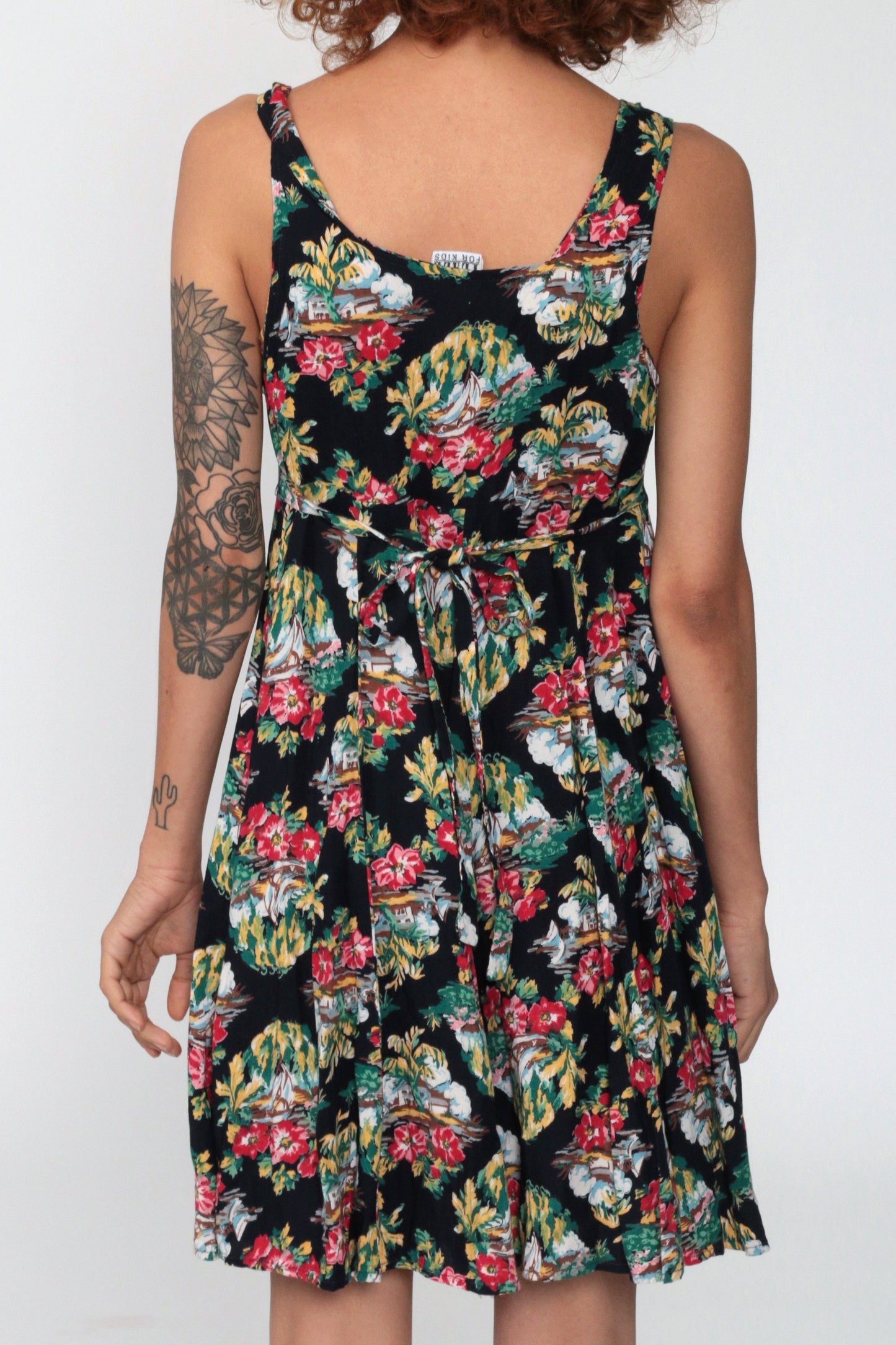 90s Tropical Floral Black Romper Sleeveless Wide Leg Playsuit Extra Small