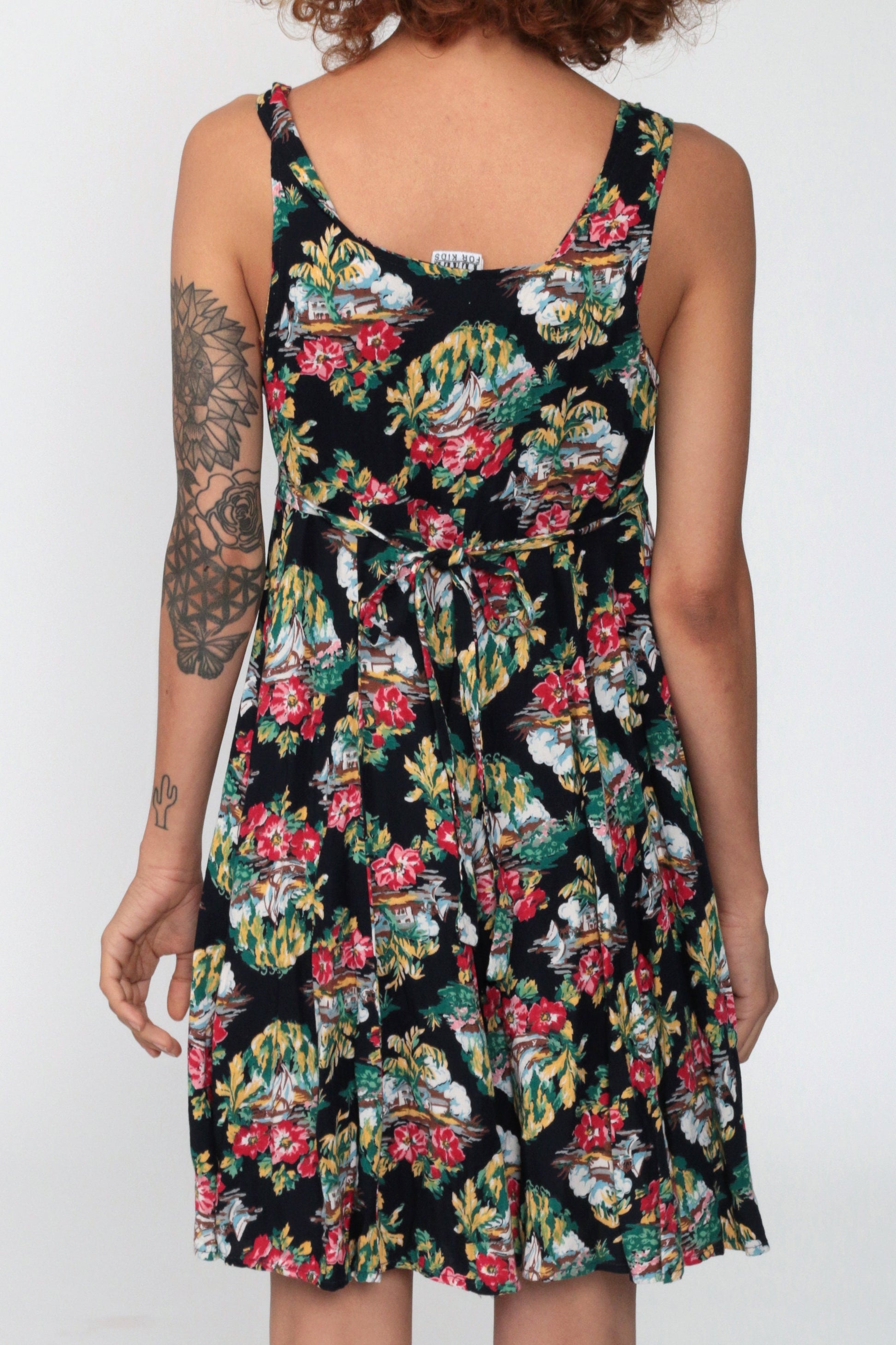 90s Tropical Floral Black Romper Sleeveless Wide Leg Playsuit Extra Small