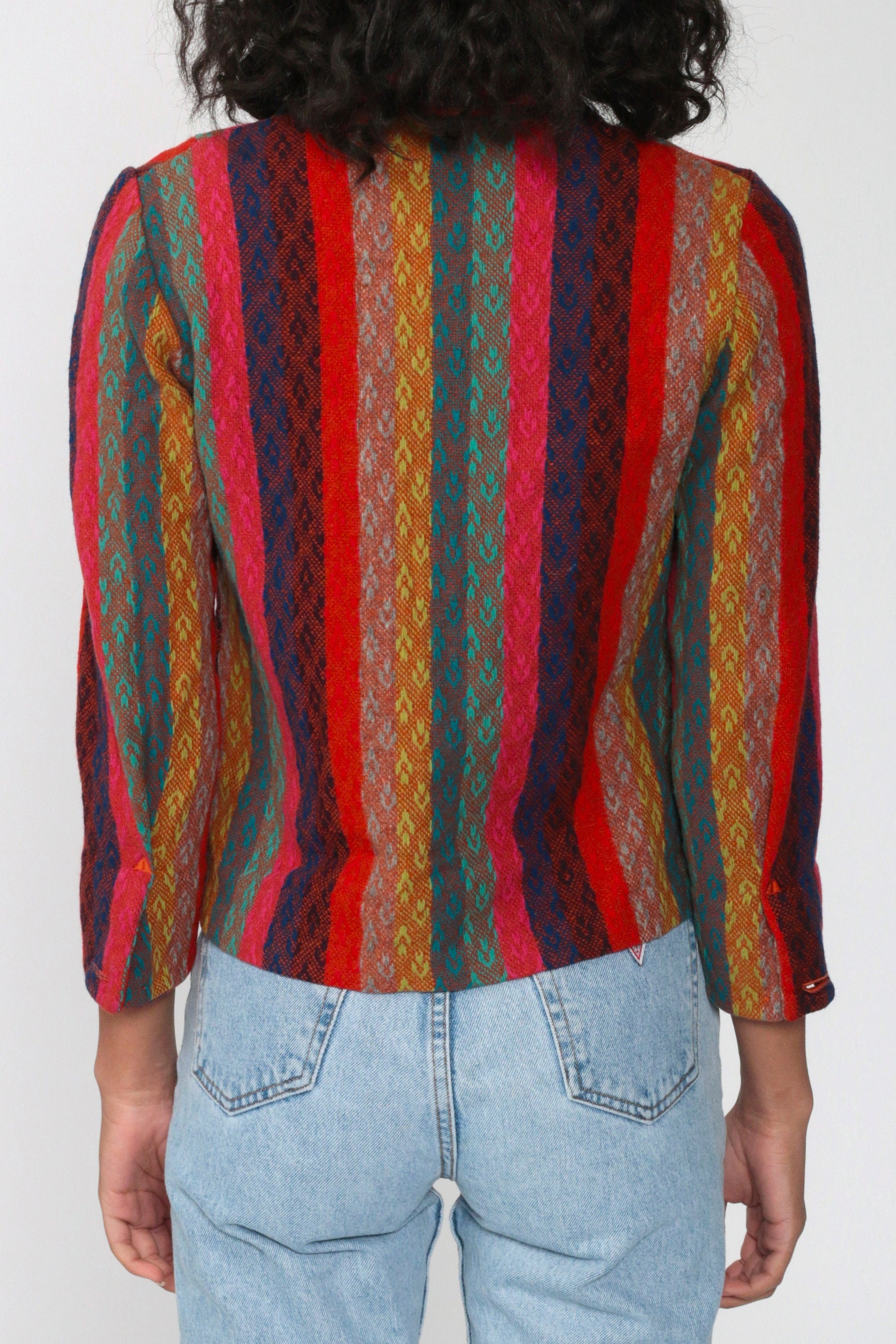 90s Striped Wool Blend Toggle Jacket Red Pink Blue Small