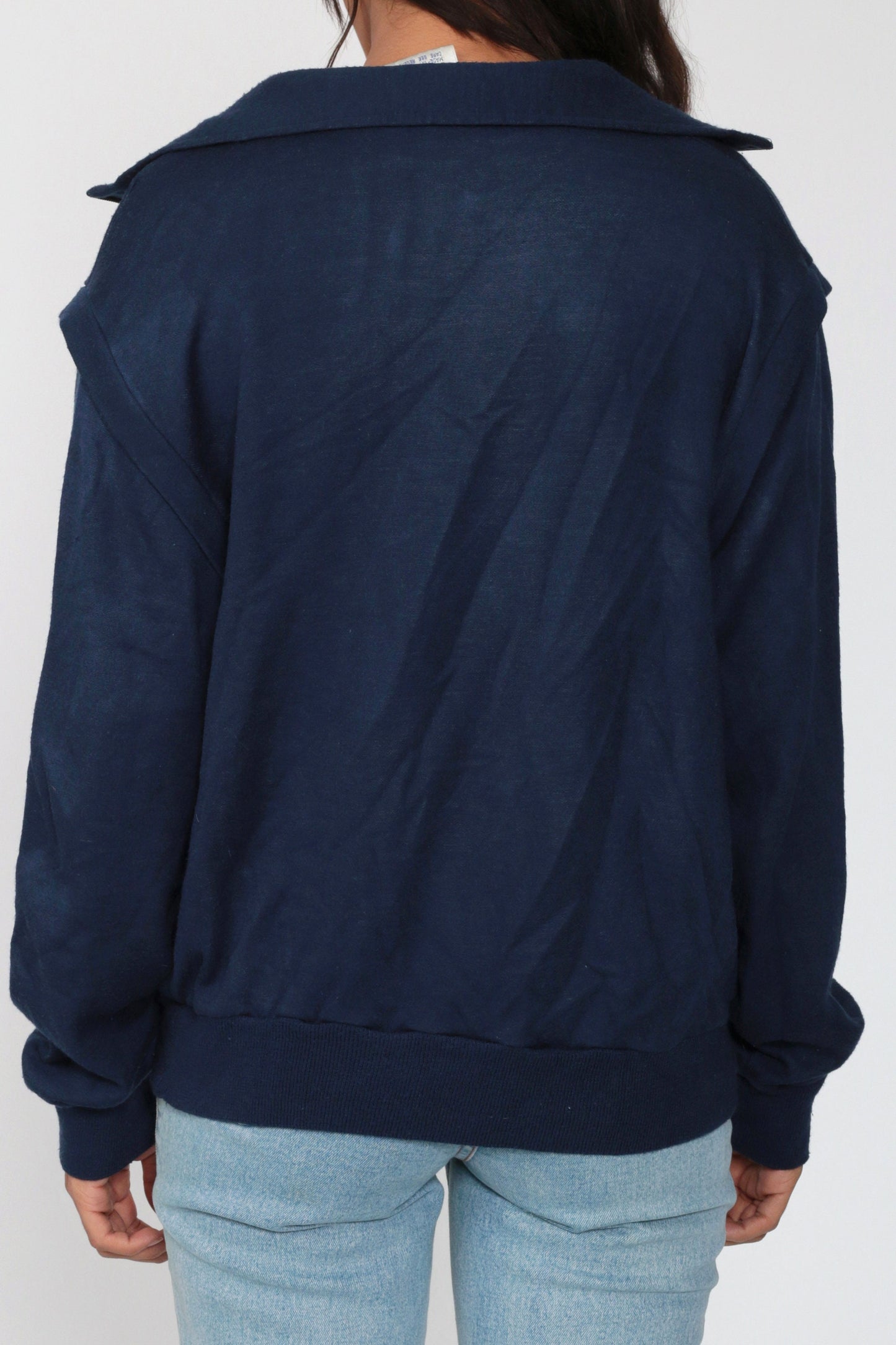 80s Half Zip Sweatshirt Attached Mesh Tank Navy Red White Ringer V-Neck Medium