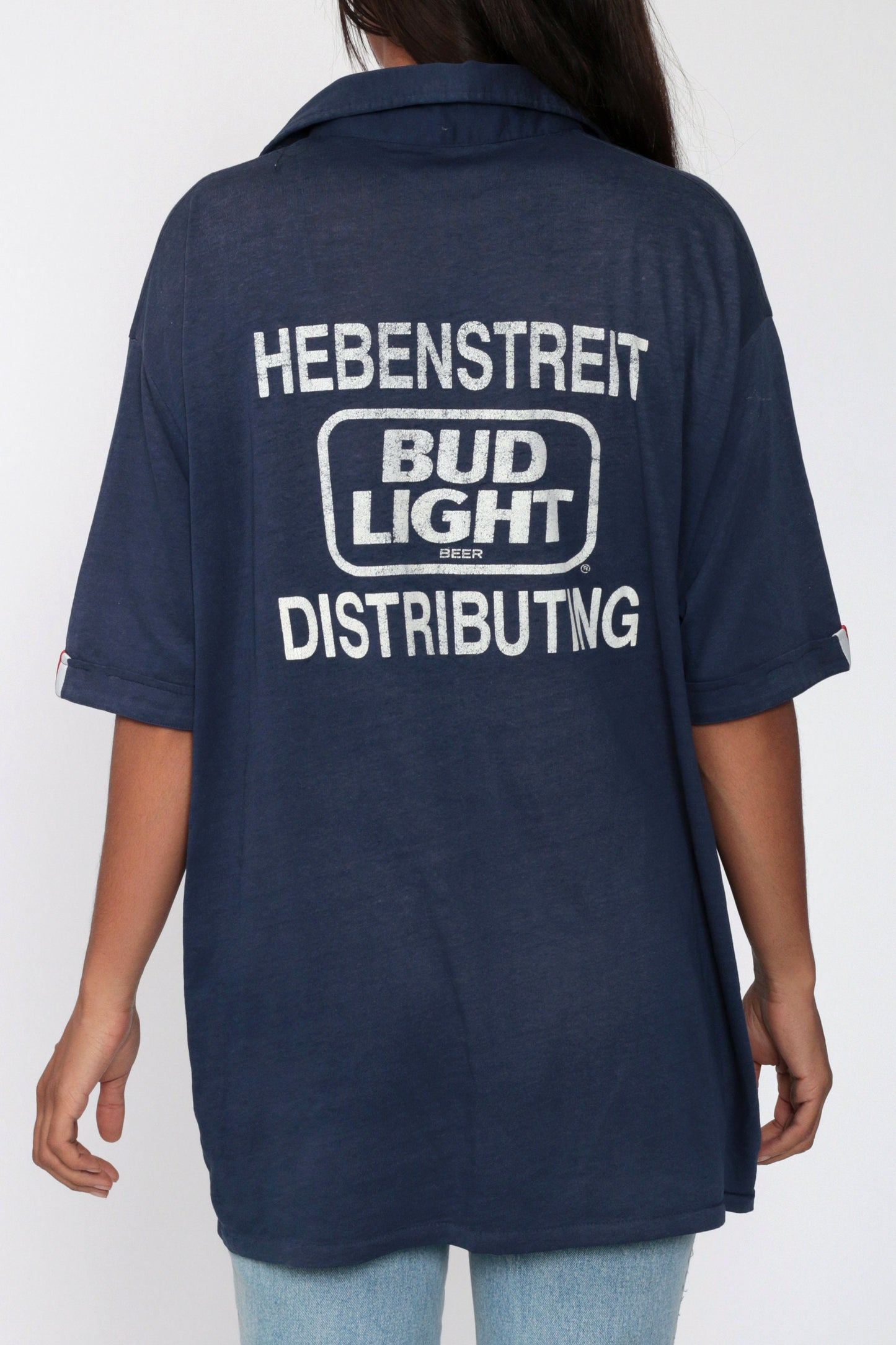 80s Bud Light Hebenstreit Distribution Polo Shirt Navy Blue Extra Large