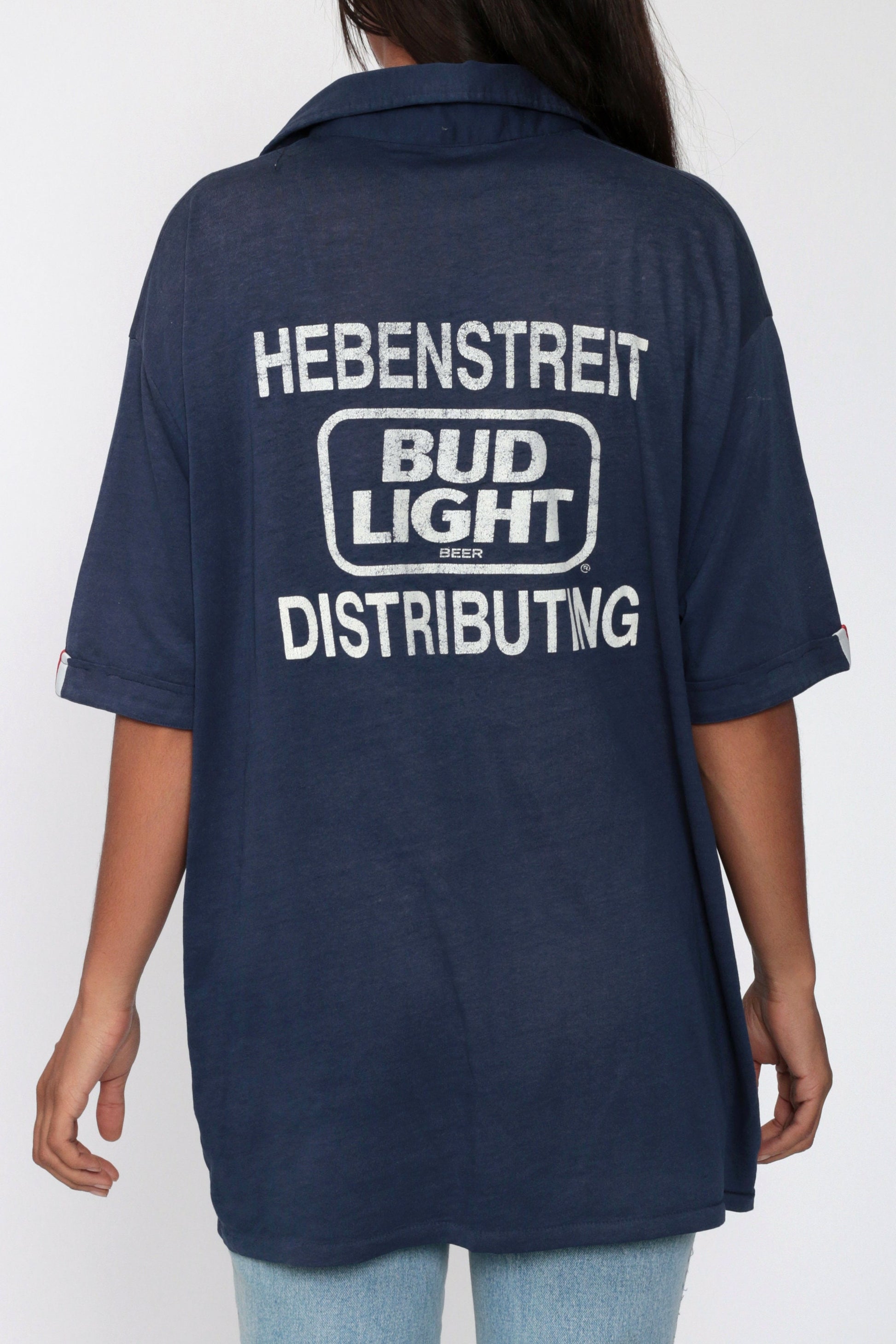 80s Bud Light Hebenstreit Distribution Polo Shirt Navy Blue Extra Large