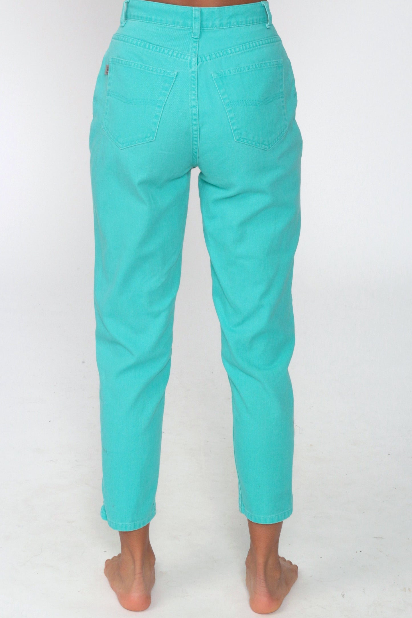 90s Turquoise High-Waisted Tapered Jeans Ankle Denim Extra Small