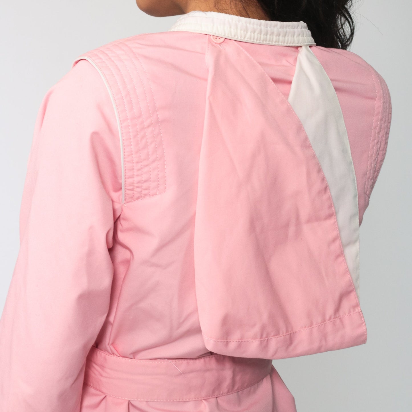 80s Baby Pink Hooded Windbreaker Jacket Belted Cotton Small