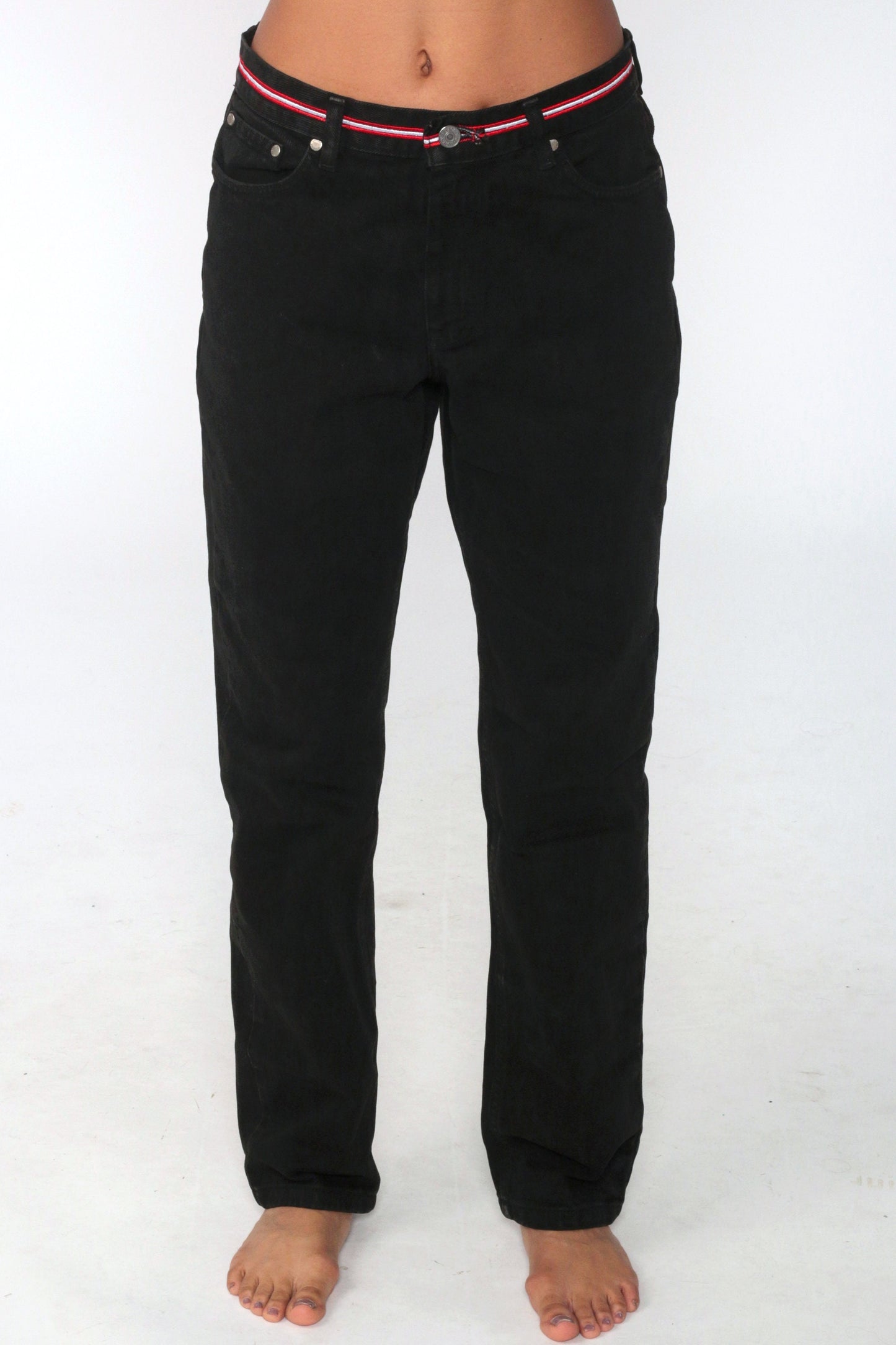 Tommy Hilfiger 90s Black Denim Mom Jeans Red Striped Waistband Size 6
