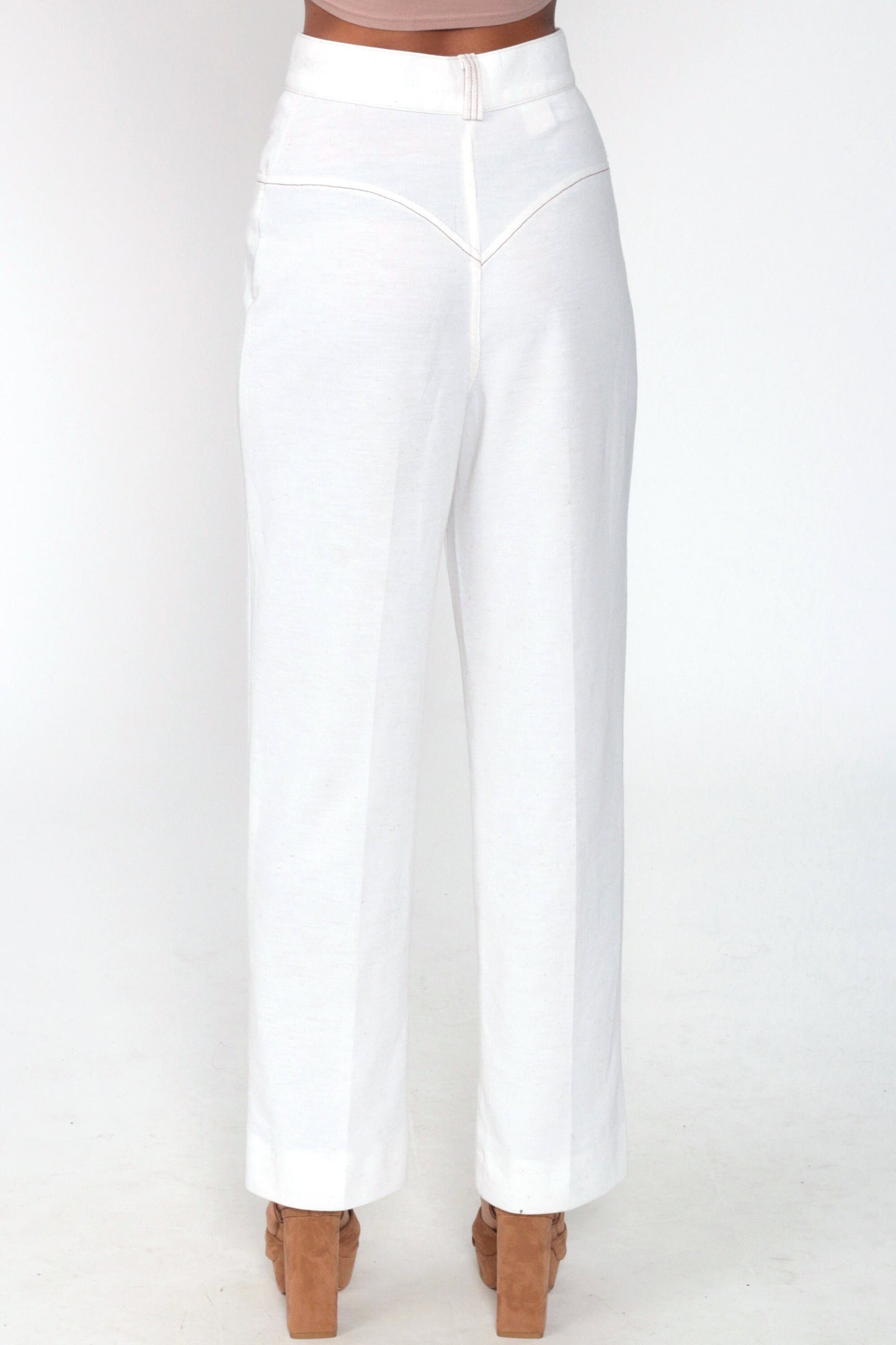 1970s White High-Rise Straight Leg Trousers Small