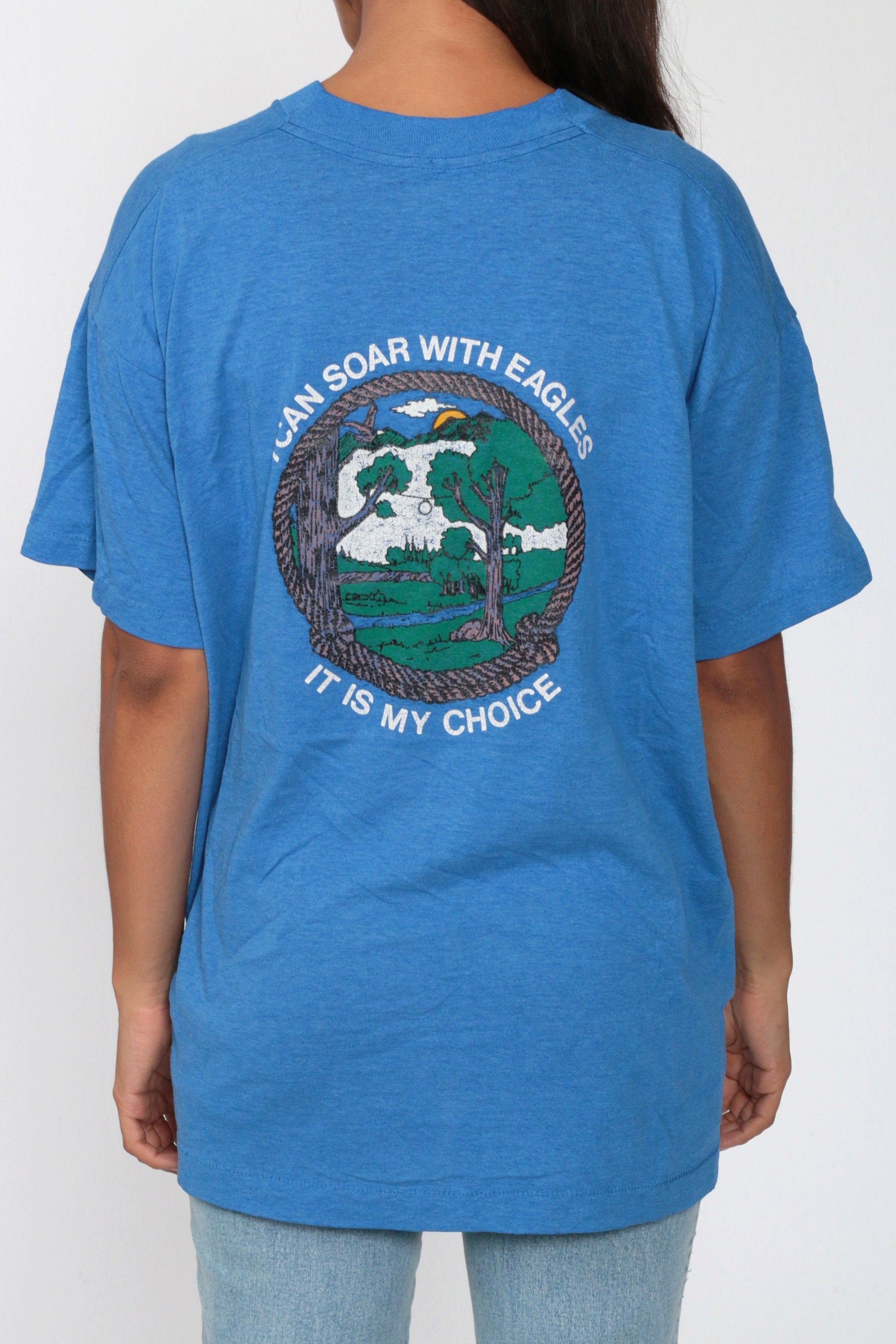 80s Impact Rope Rock Climbing Training Graphic T-Shirt Blue Extra Large