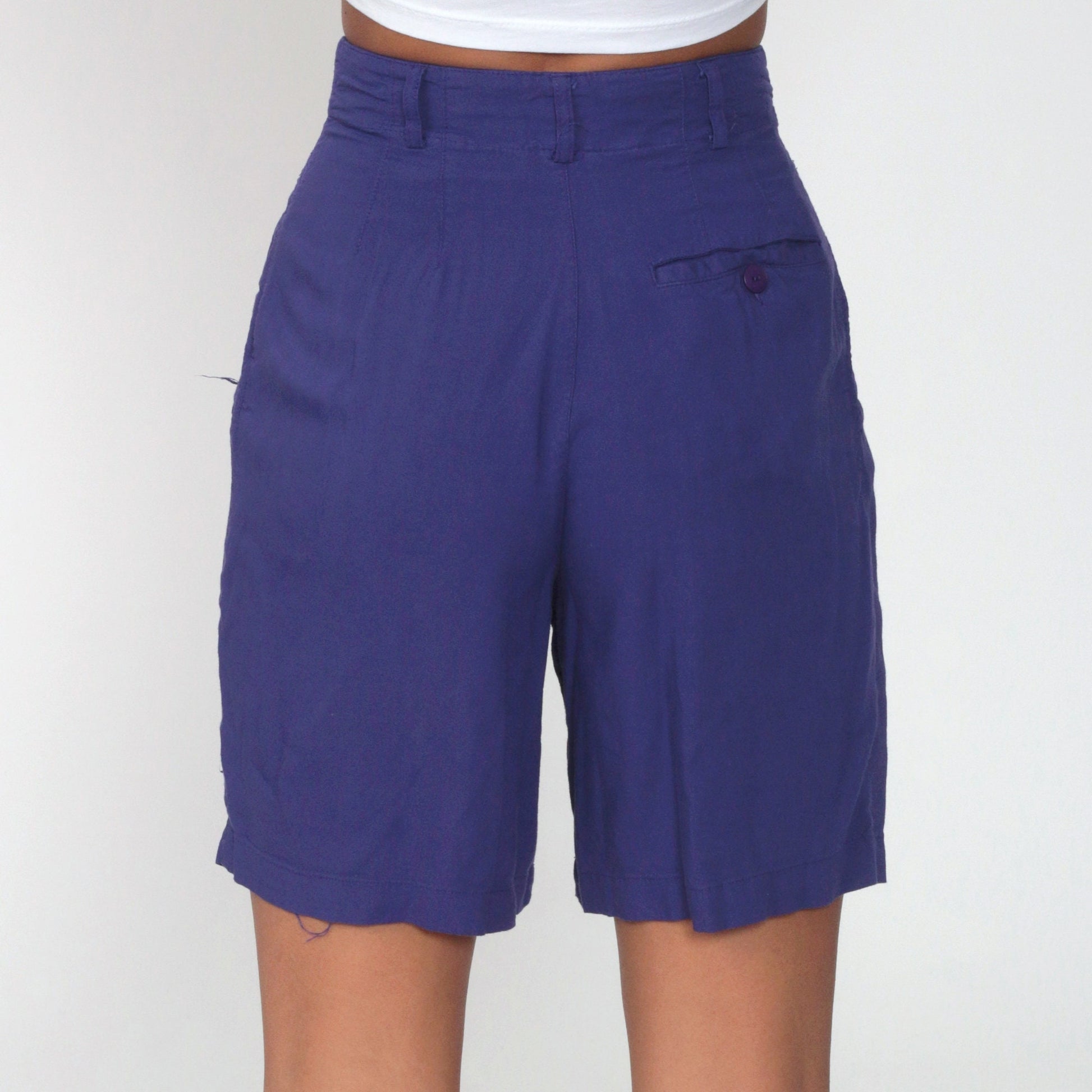 80s Purple Pleated High-Waist Shorts Rayon Baggy Extra Small