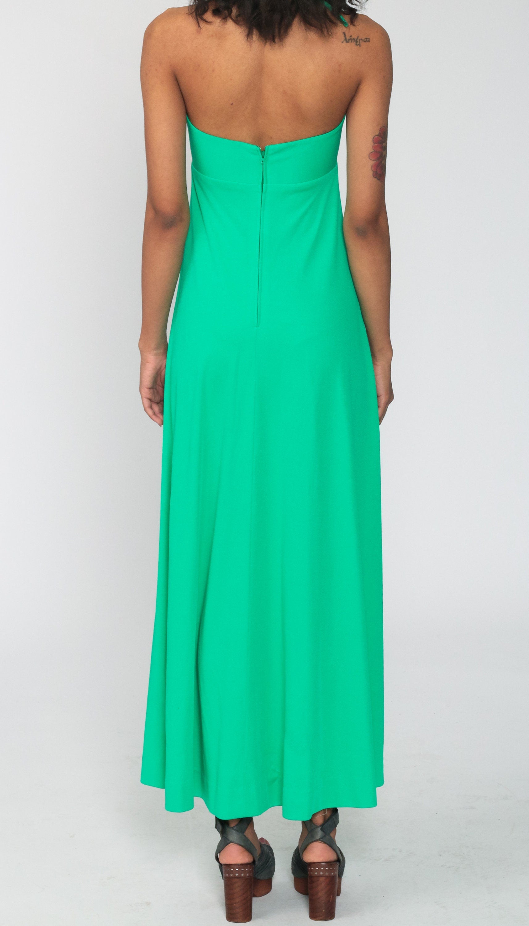 70s Bright Green Halter Jumpsuit Wide Leg High Waist Extra Small