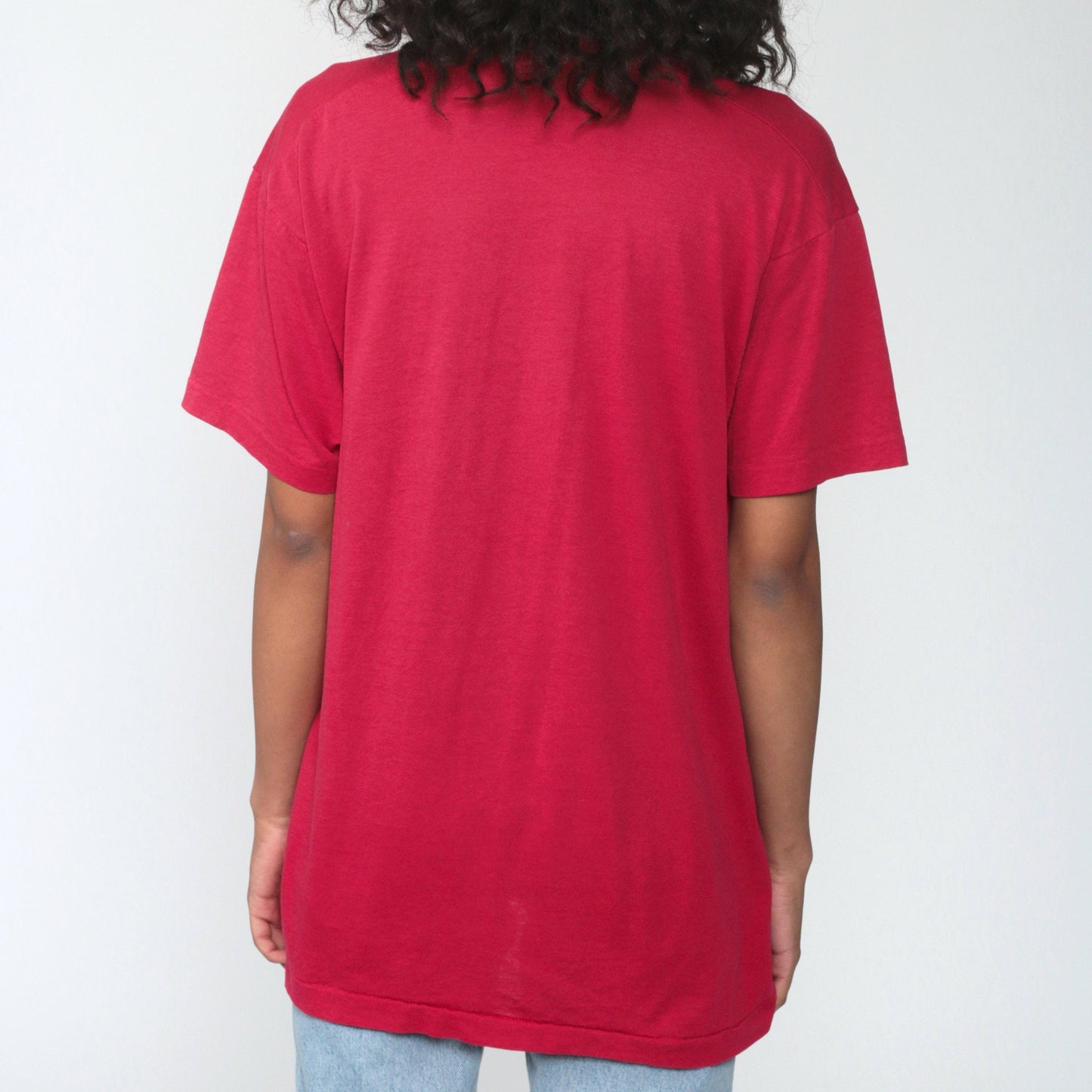 80s Deep Pink Single Stitch T-Shirt Pocket Tee Cotton Blend Large
