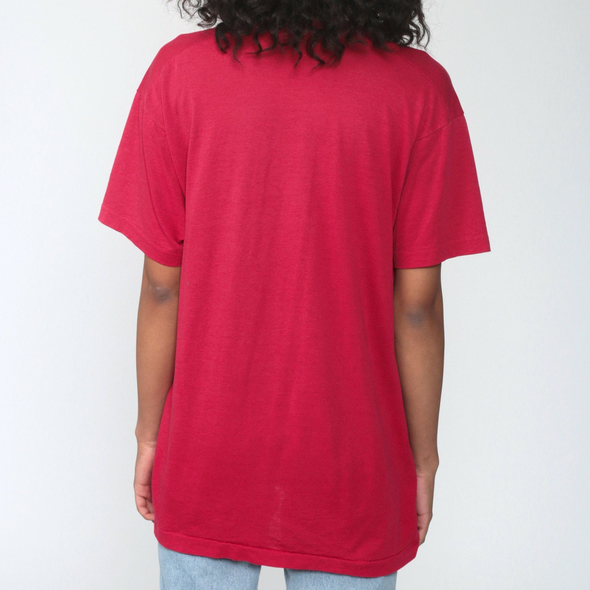 80s Deep Pink Single Stitch T-Shirt Pocket Tee Cotton Blend Large