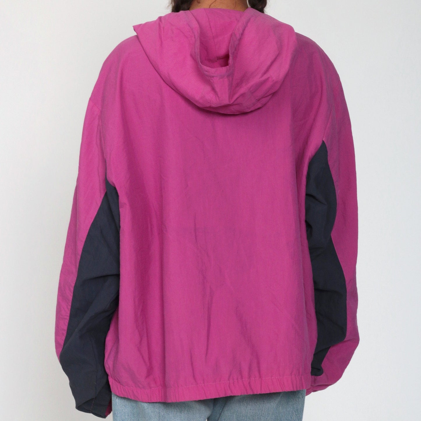 90s Izod Hooded Windbreaker Magenta Half-Zip Pullover Jacket Extra Large