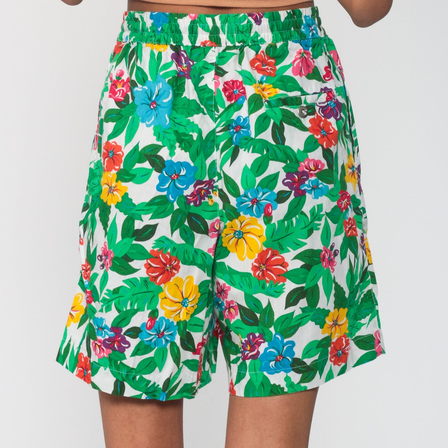 90s Liz Sport Tropical Floral High-Waist Shorts Green Small