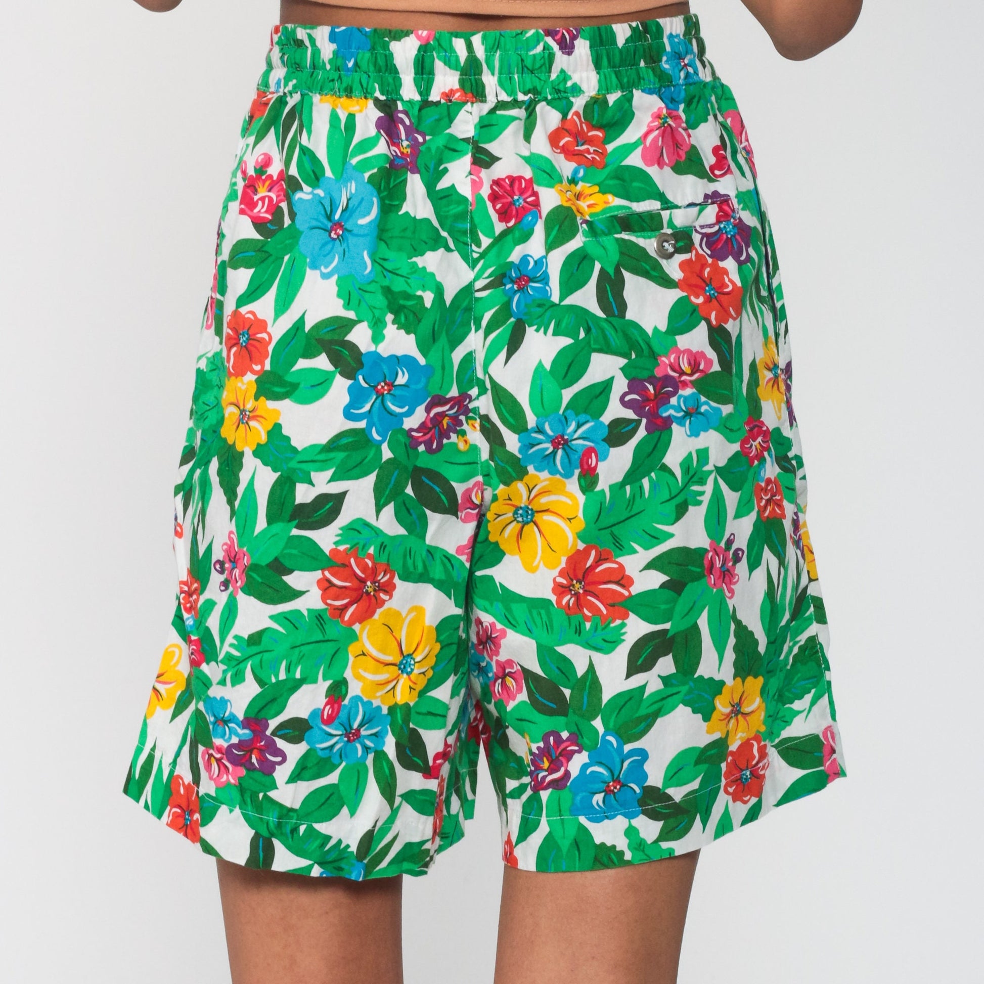 90s Liz Sport Tropical Floral High-Waist Shorts Green Small
