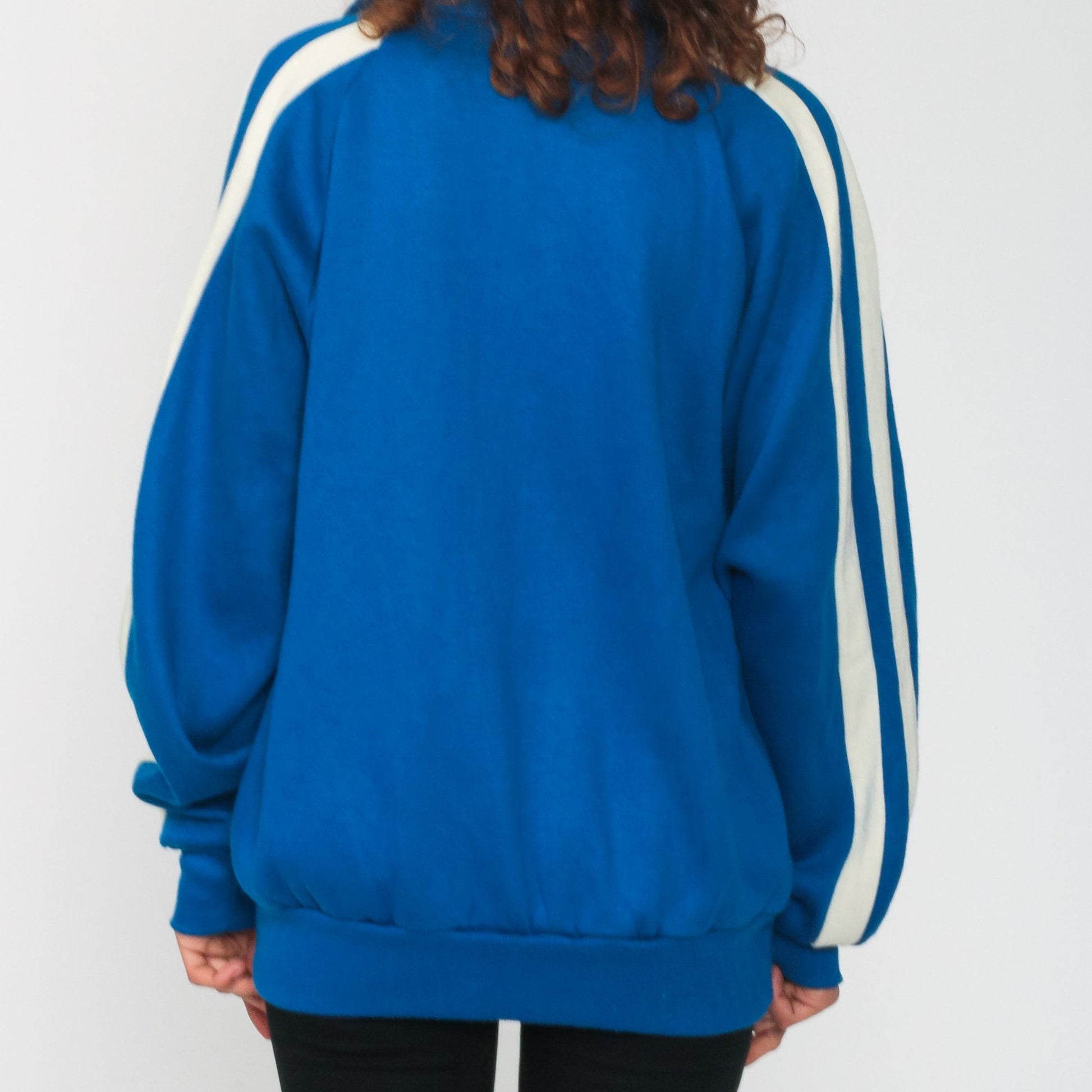 80s Royal Blue Striped Raglan Track Jacket Zip Up Small Medium