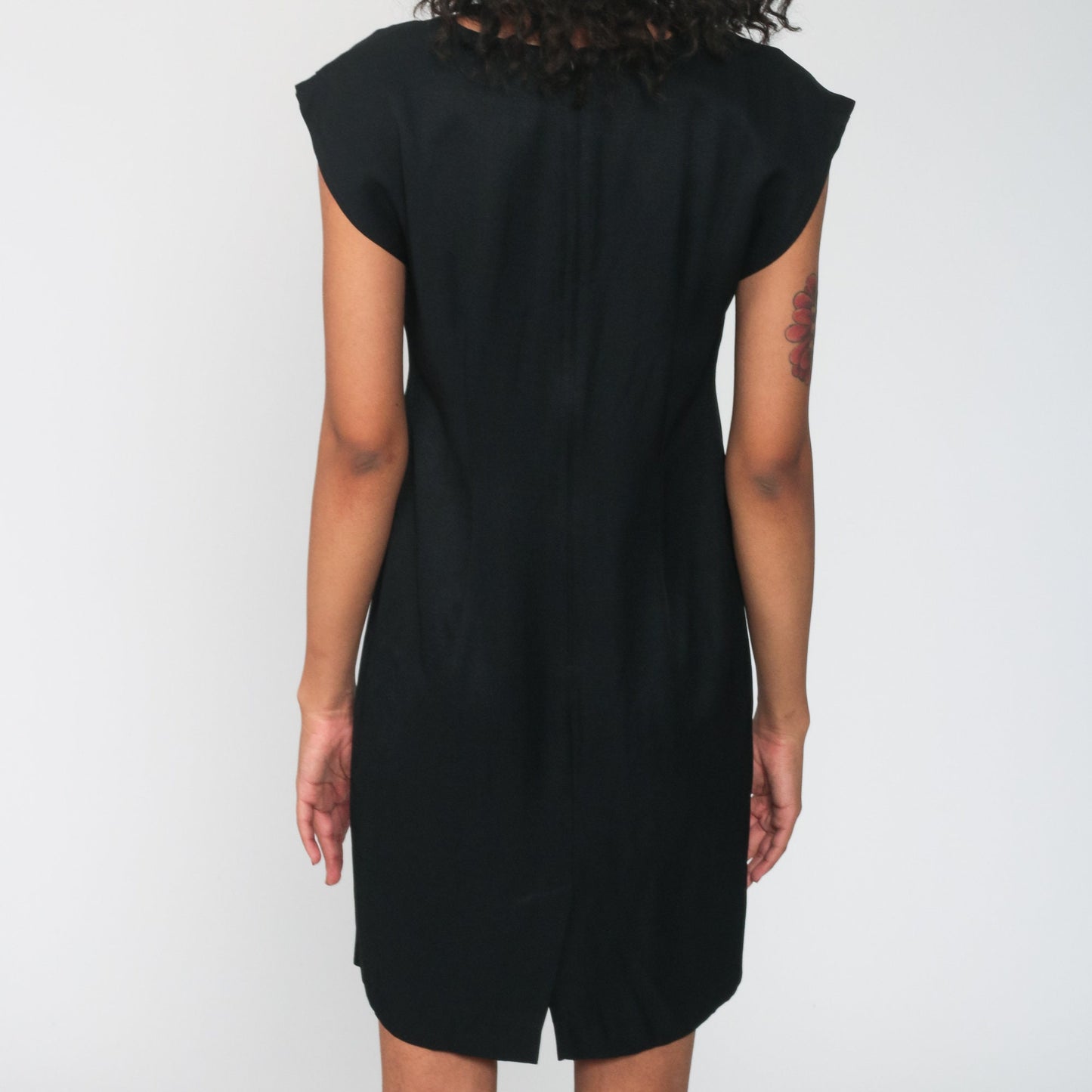 90s Black Mini Dress with Off-White Bib Cap Sleeves Sheath Small