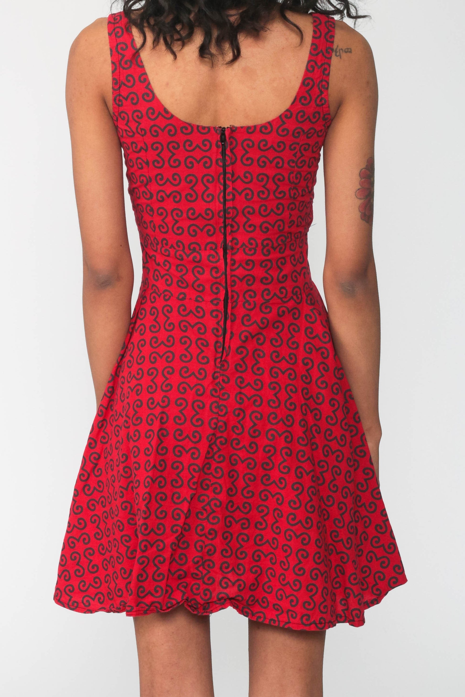 90s Babydoll Dress Red Geometric Mini High Waist Sleeveless Extra Small