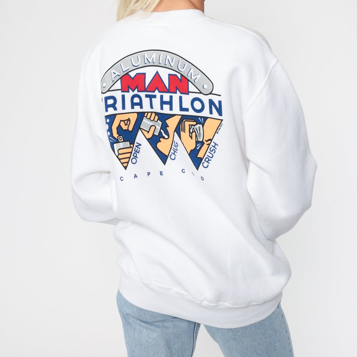80s Crazy Shirts Cape Cod Drinking Triathlon Graphic Sweatshirt White Medium
