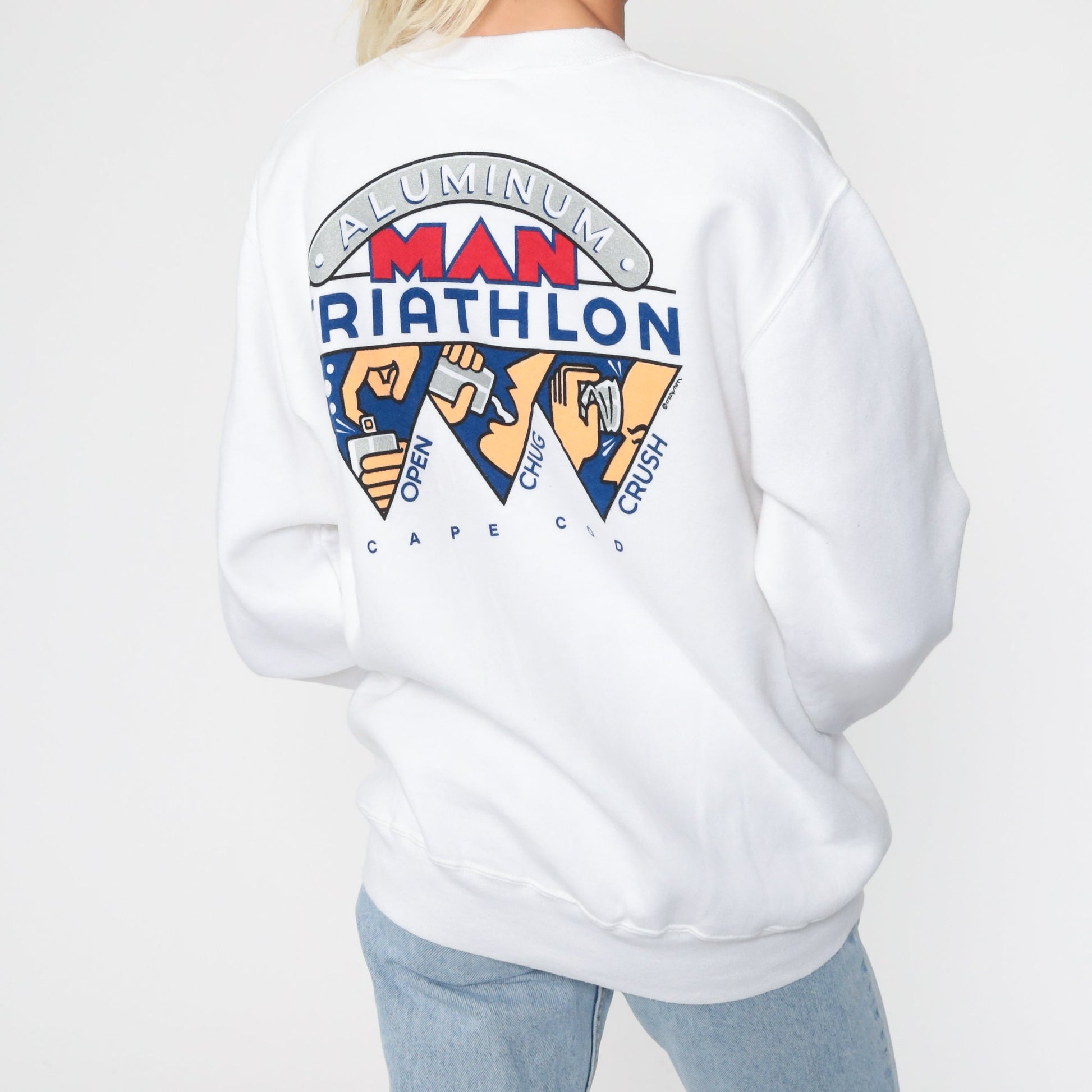 80s Crazy Shirts Cape Cod Drinking Triathlon Graphic Sweatshirt White Medium