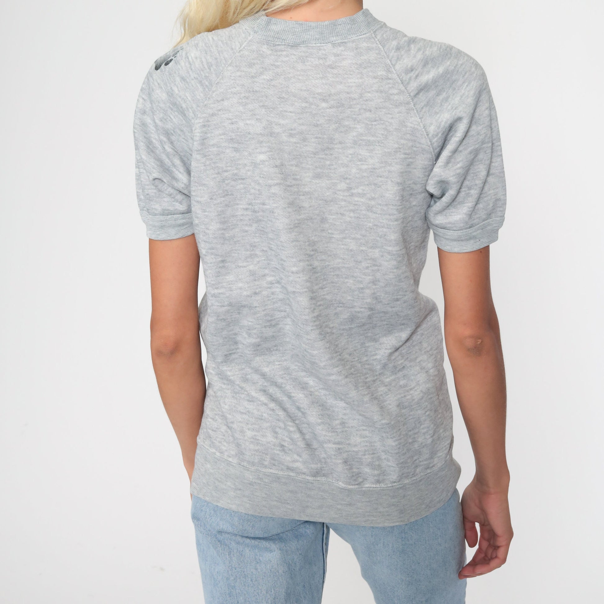 80s Dog Graphic Short Sleeve Sweatshirt Raglan Grey Small