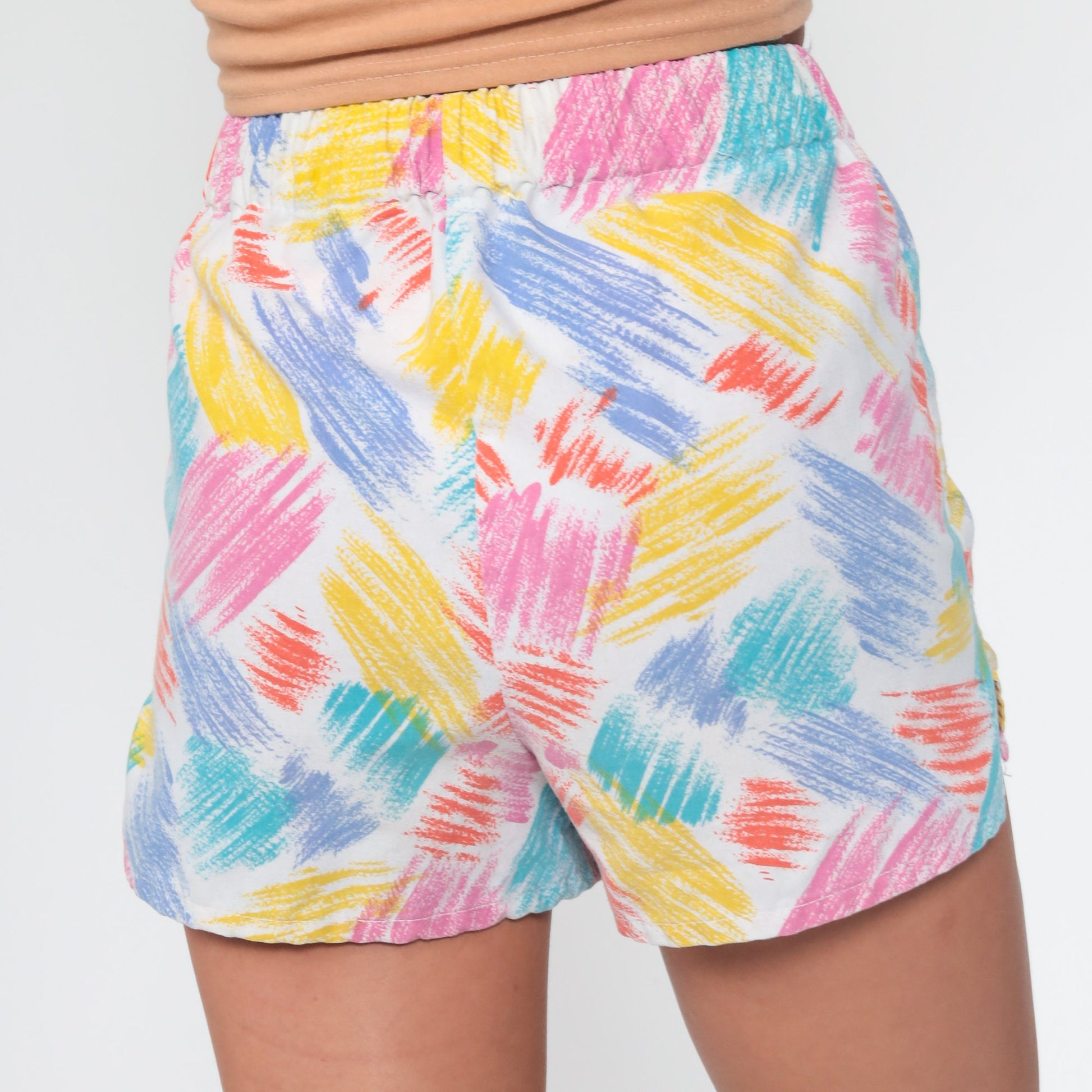 80s Jet Set Brushstroke Cotton Shorts Rainbow High Waist XXS