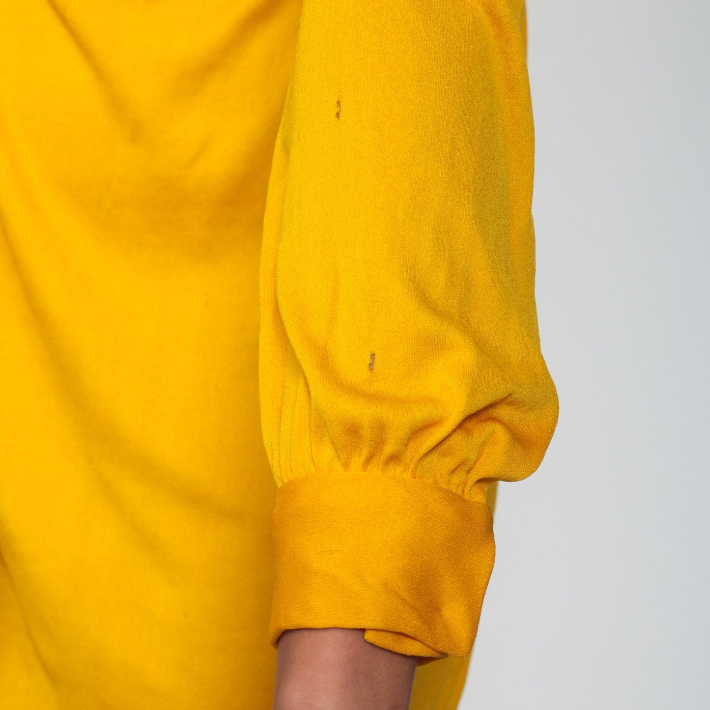 70s Yellow Babydoll Mini Dress Empire Waist Funnel Neck Long Sleeve Extra Small