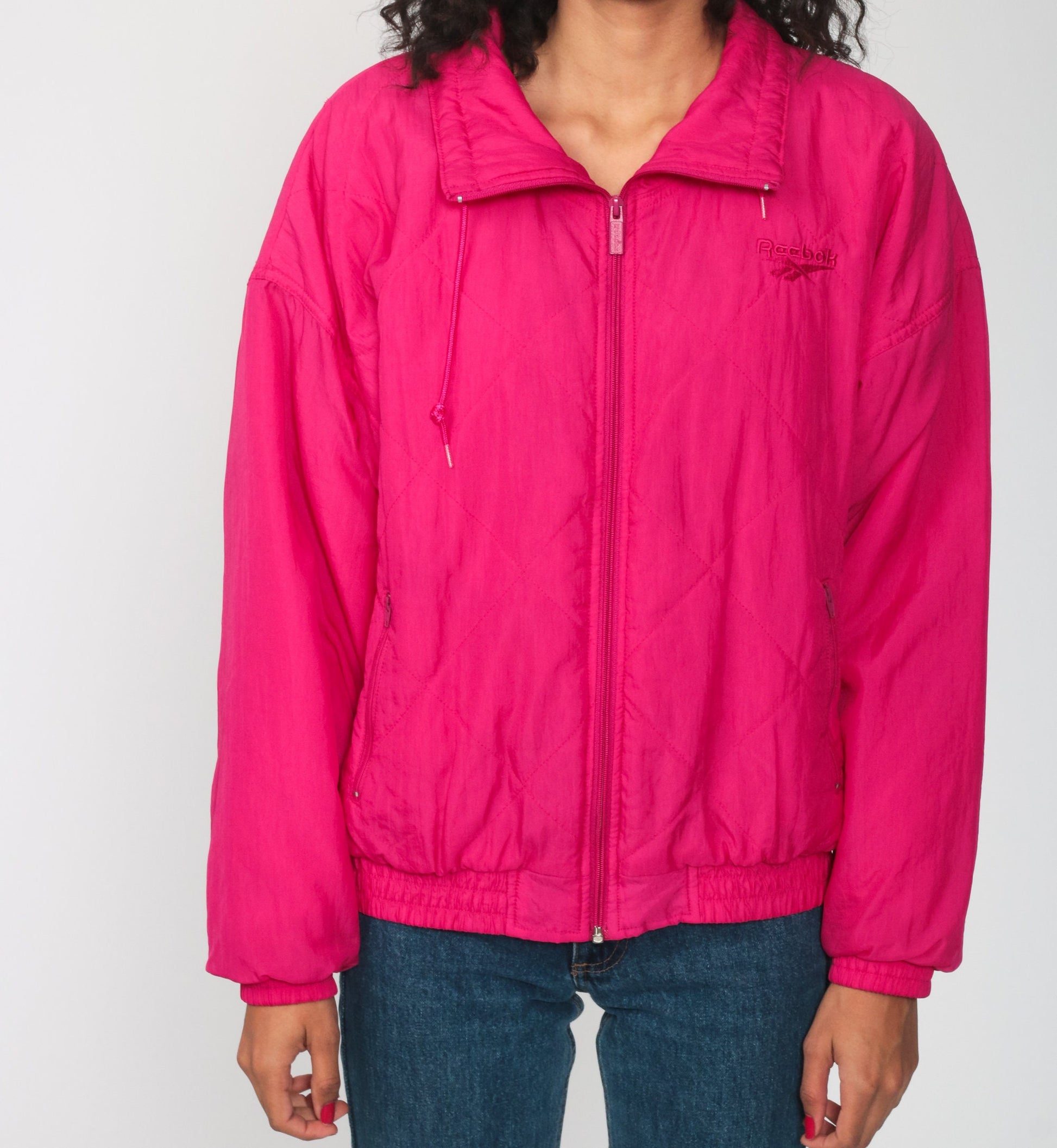 90s Reebok Hot Pink Windbreaker Jacket Zip-Up Sportswear Small