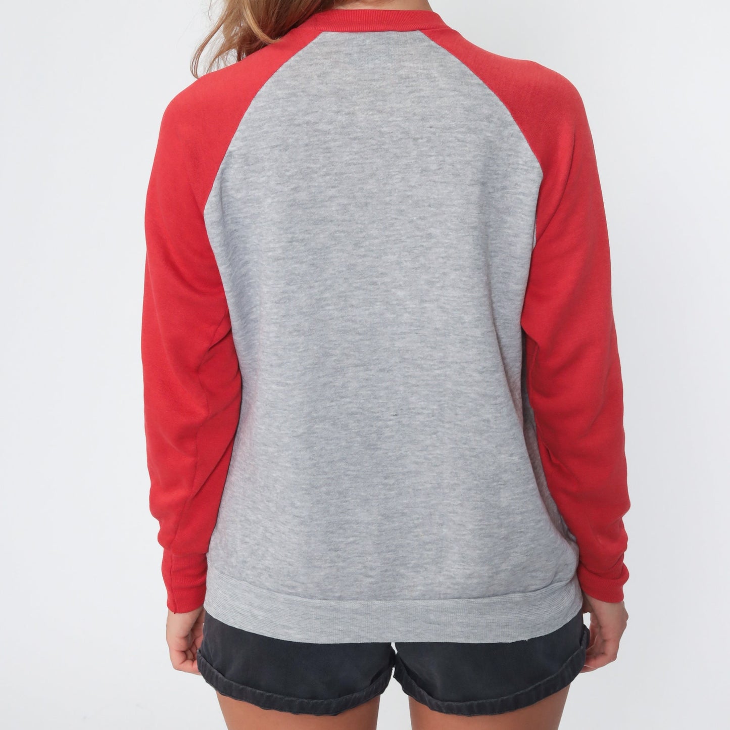 90s Spalding Crewneck Sweatshirt Grey Red Raglan Graphic Medium