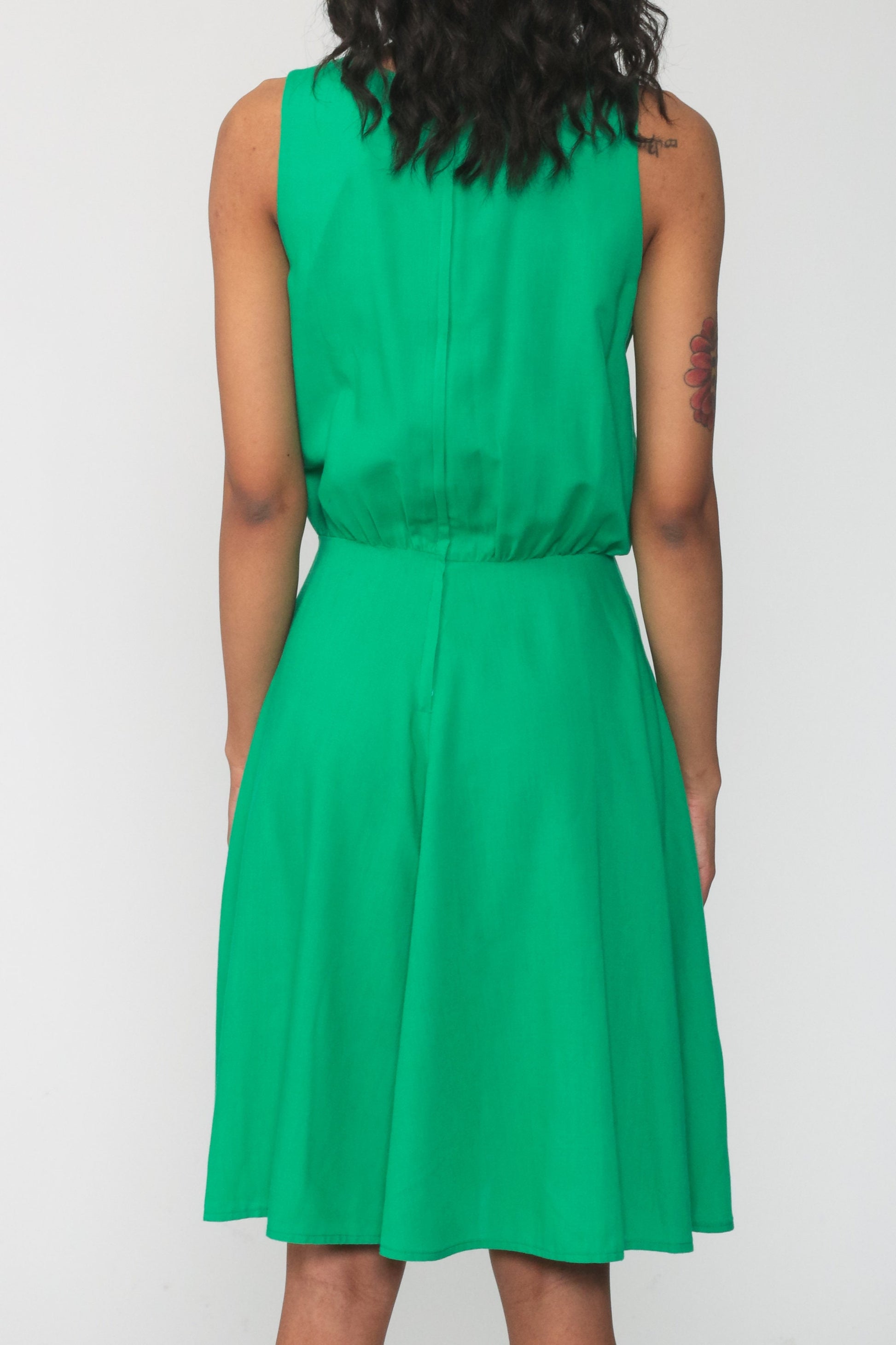 70s Kelly Green Midi Sundress High Waist Tank Sleeveless Extra Small